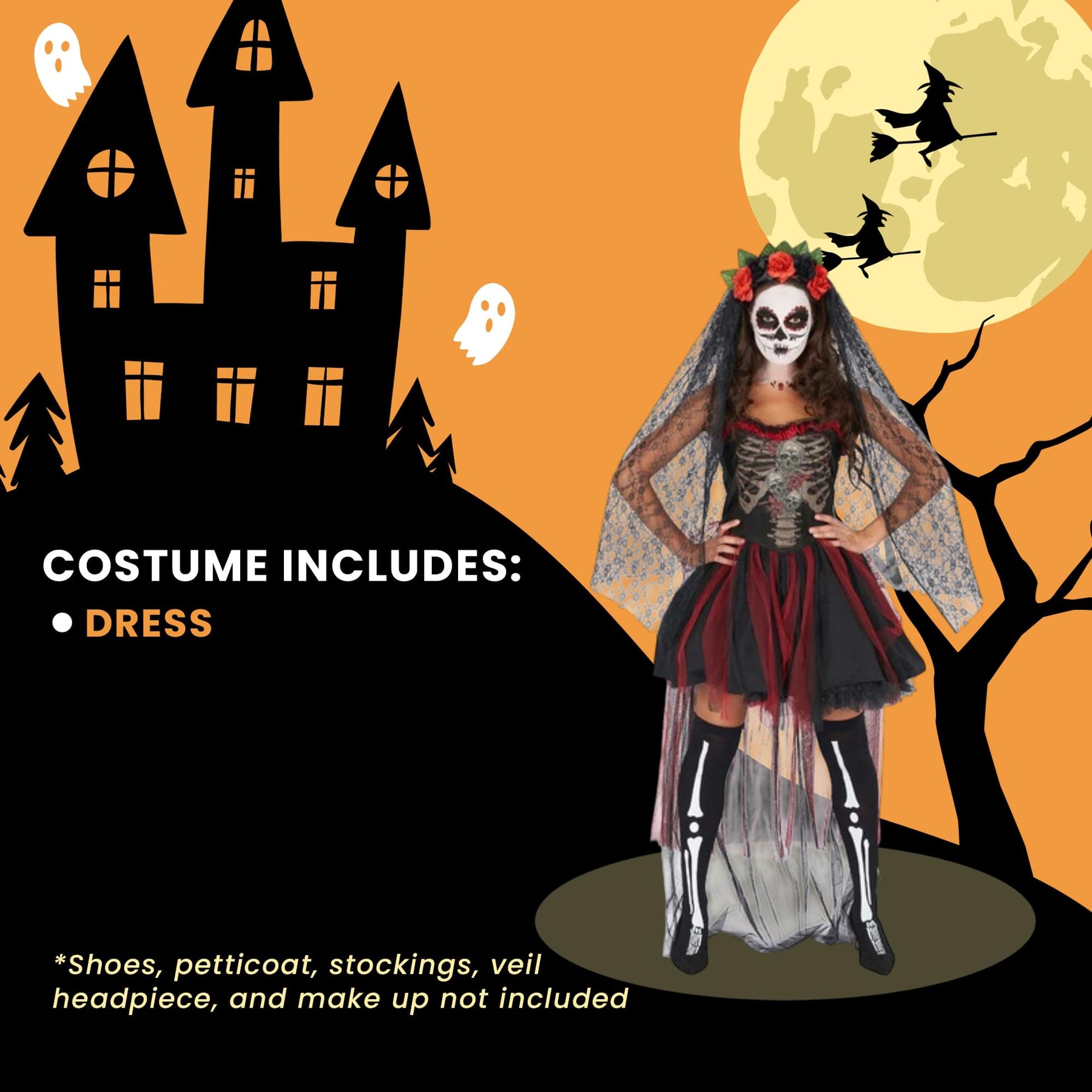 Day of the Dead Dress Costume Medium