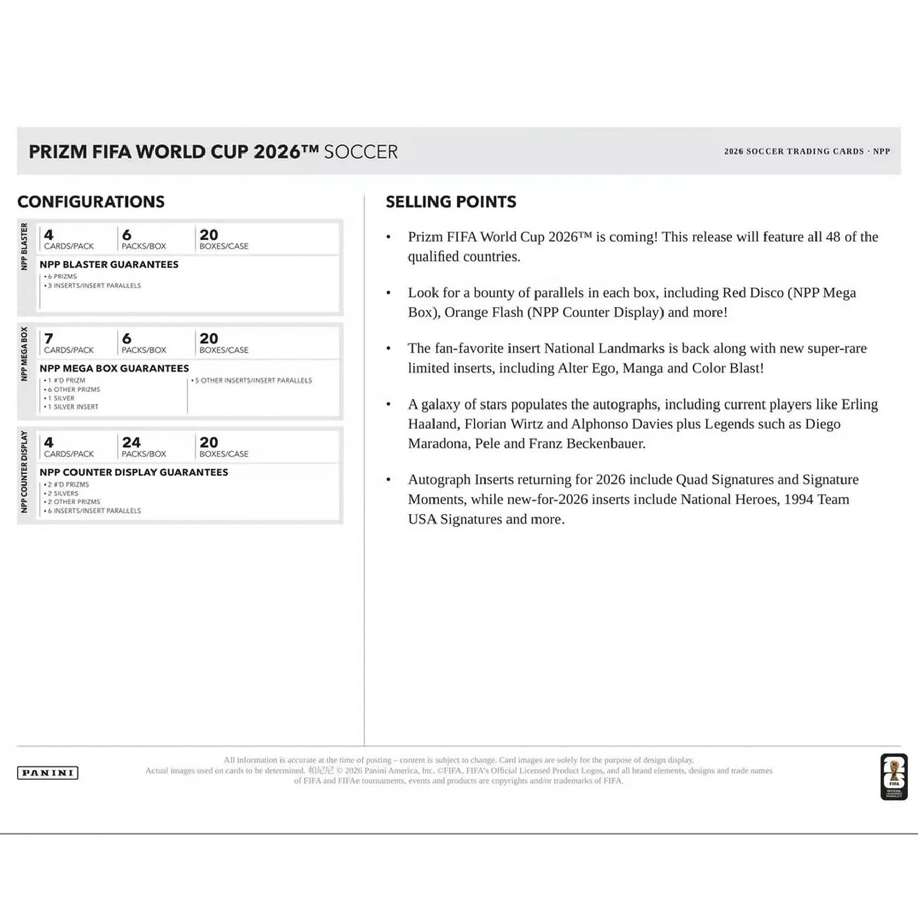 World Cup Soccer 2026 Panini Prizm Retail Counter Display Box | 24 Packs