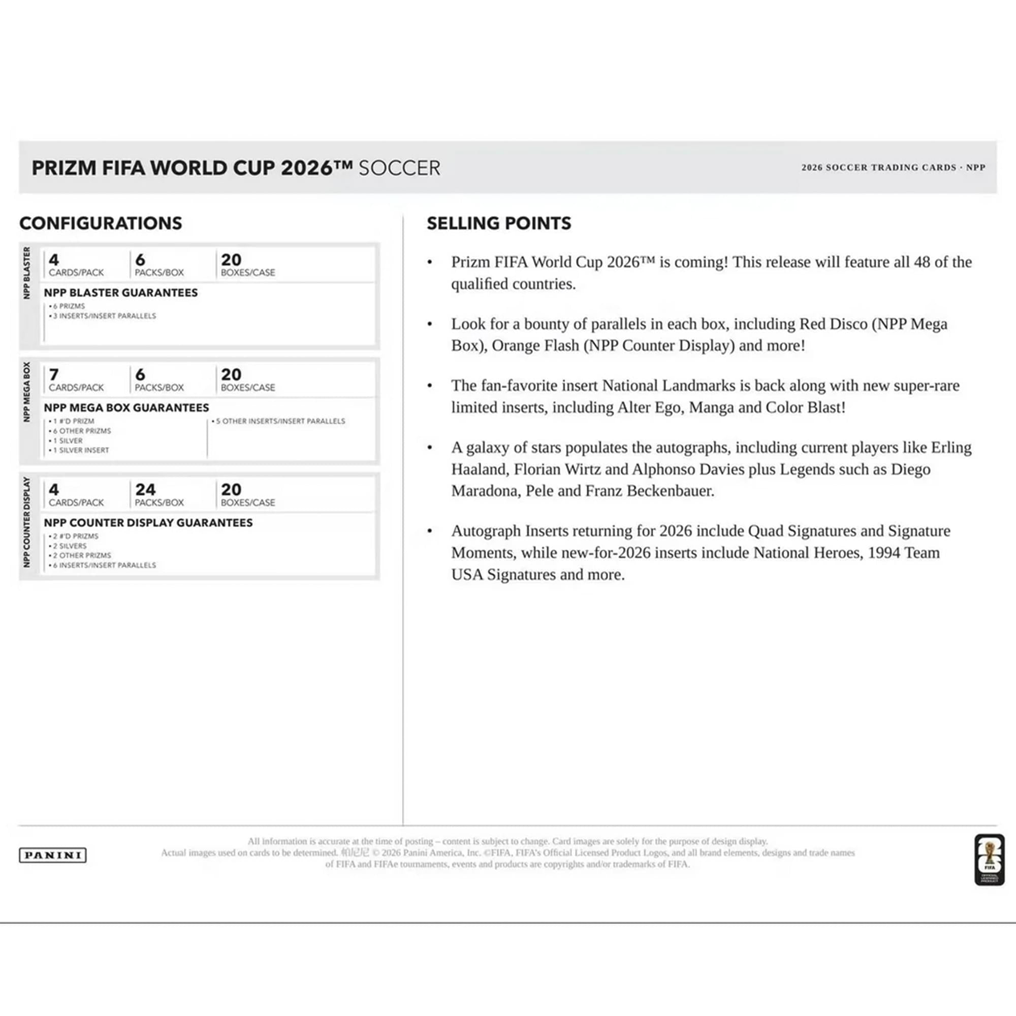 World Cup Soccer 2026 Panini Prizm Retail Counter Display Box | 24 Packs