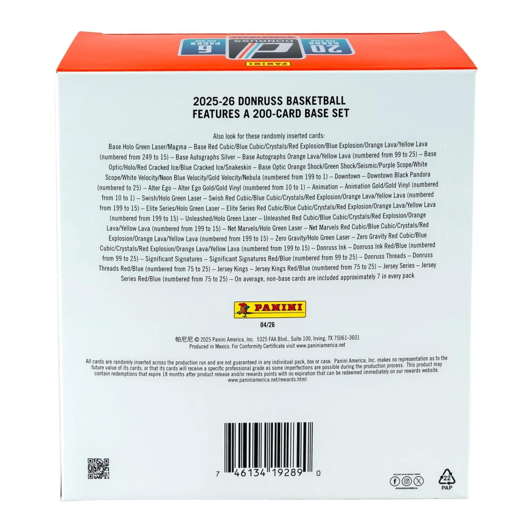NBA 2025-2026 Donruss Basketball Mega Box | 120 Cards (6 Packs)