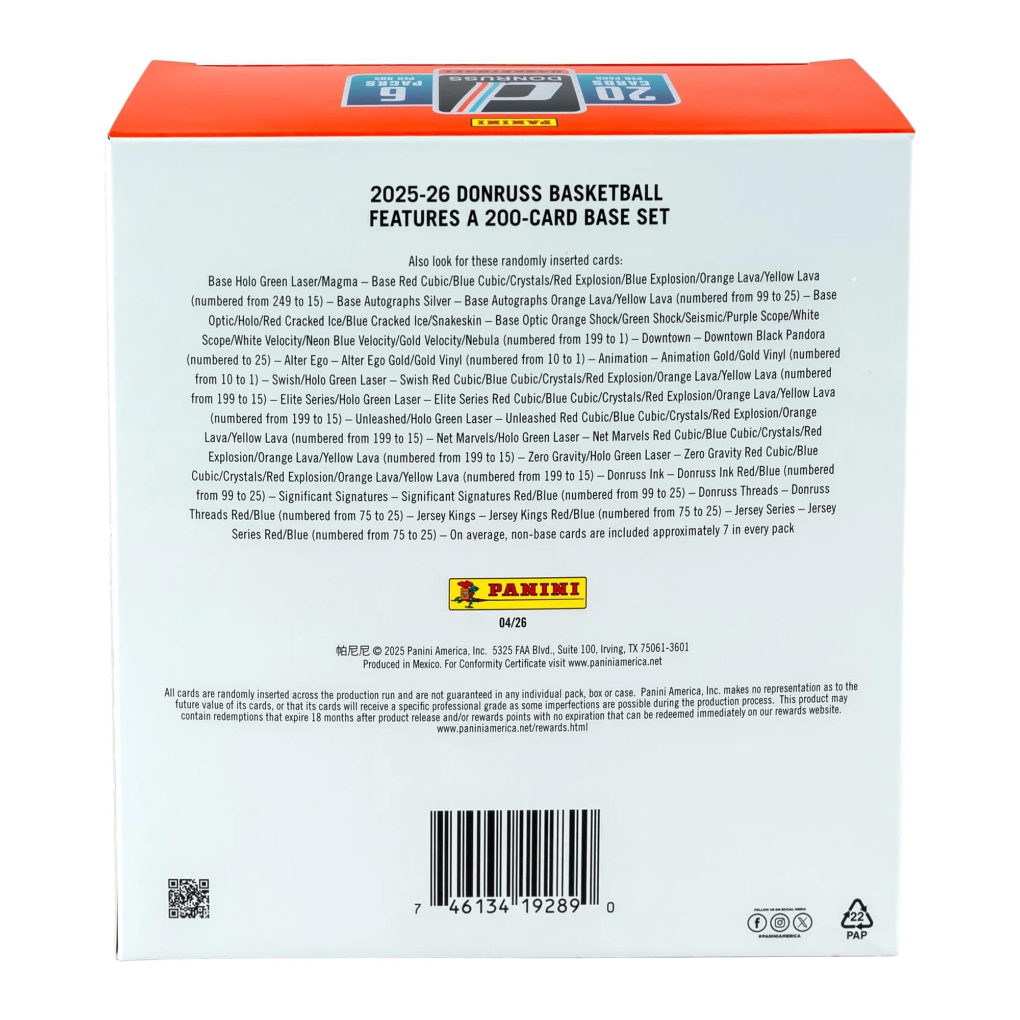 NBA 2025-2026 Donruss Basketball Mega Box | 120 Cards (6 Packs)