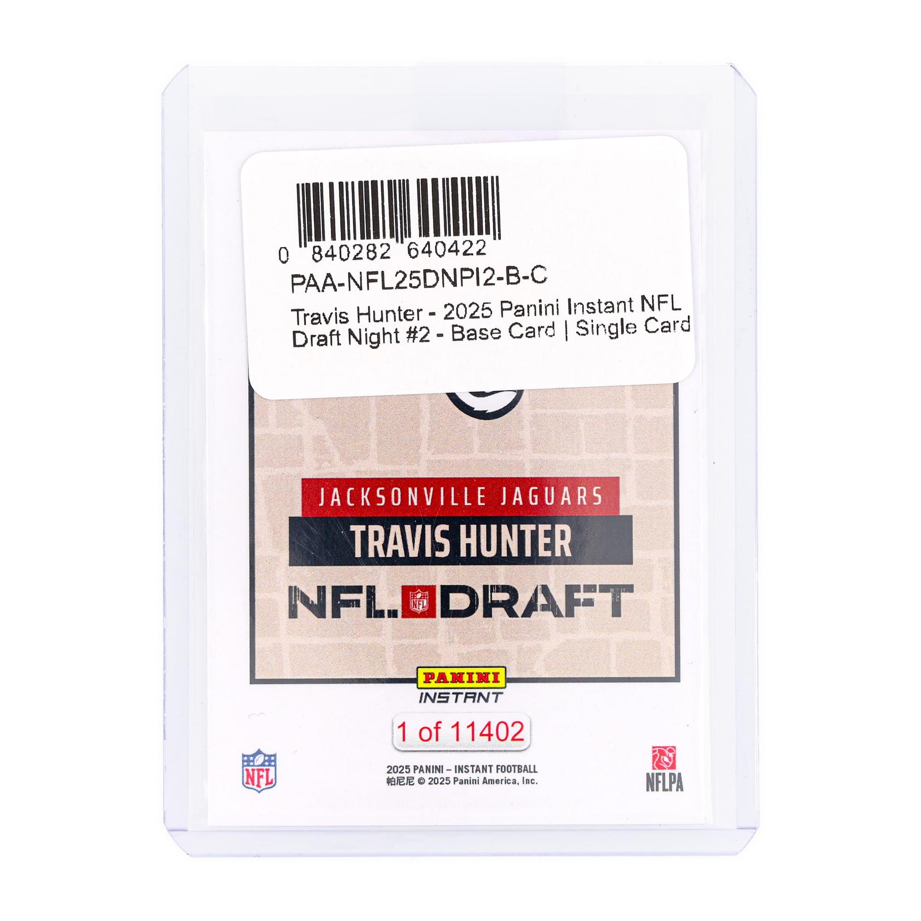 NFL 2025 Panini Instant NFL Draft Night #2 Base Card |Travis Hunter