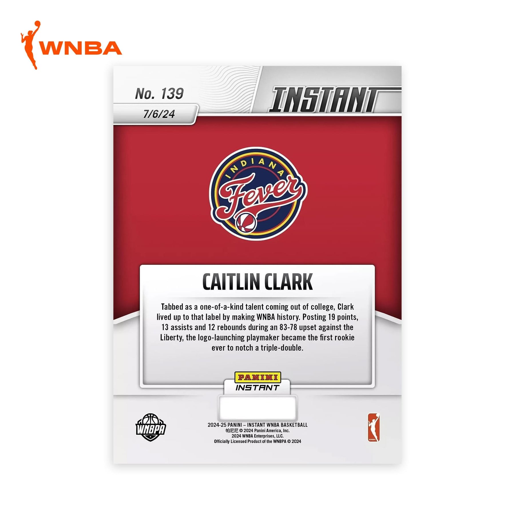 WNBA 2024 Panini Instant #139 Caitlin Clark Base Card
