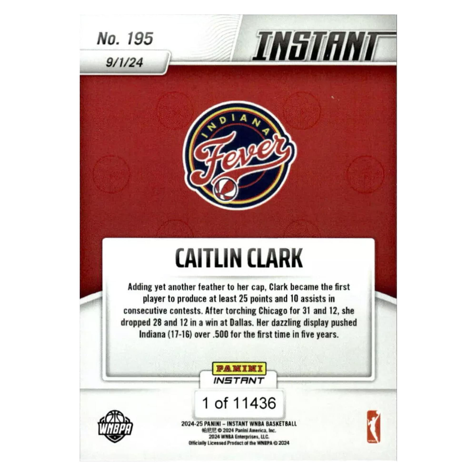 WNBA 2024 Panini Instant Base Card | #195 Caitlin Clark