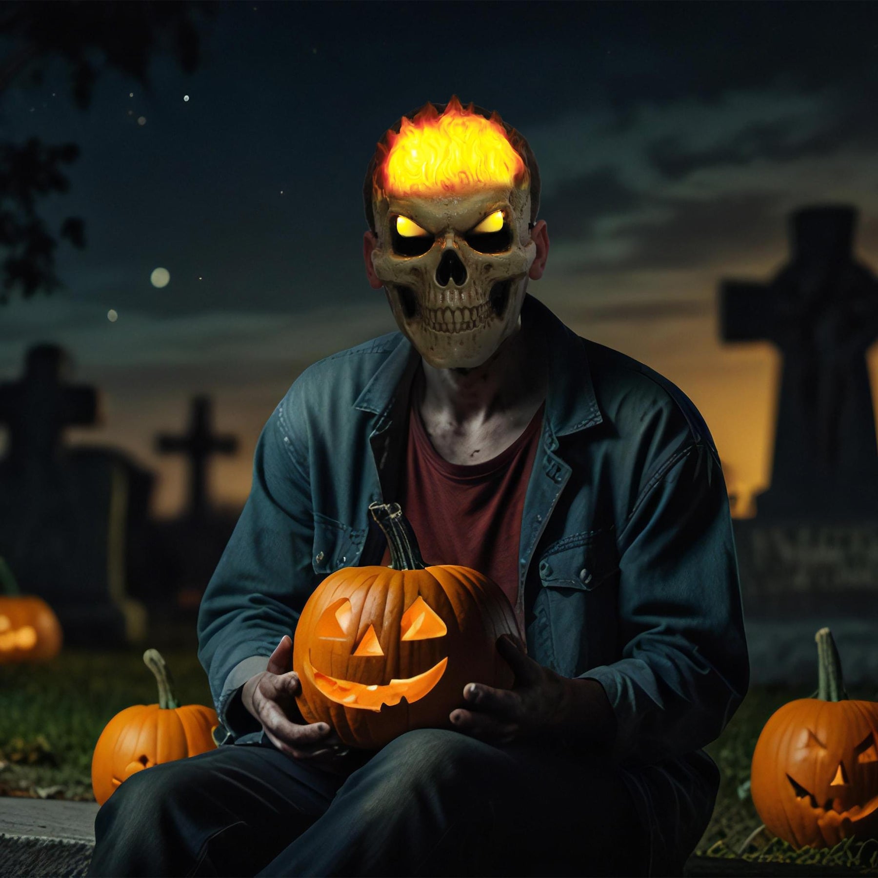 Flaming Inferno Skull Light-Up Adult Costume Mask