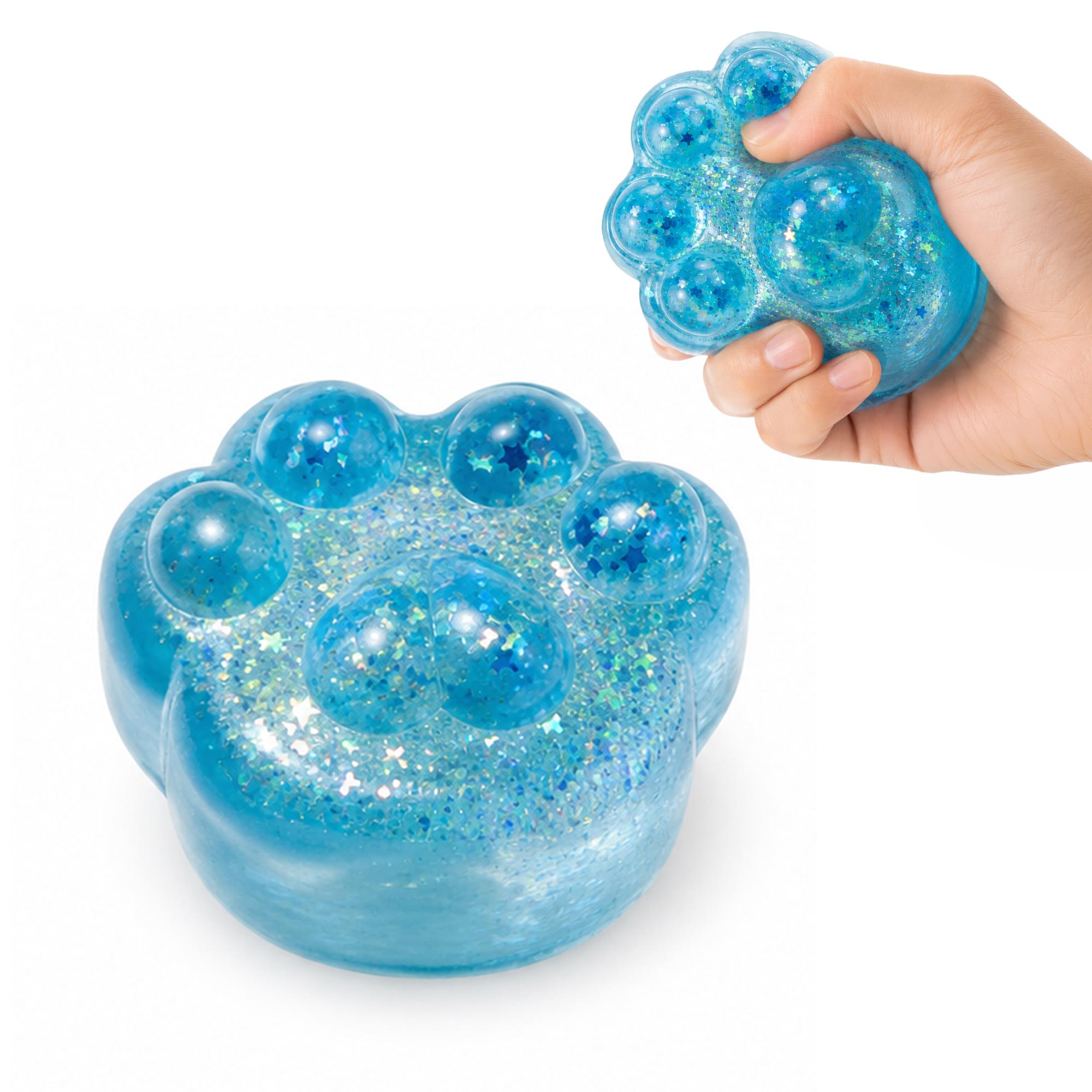 Glitter Cat Paw 3-Inch Squishy Stress Reliever | Blue