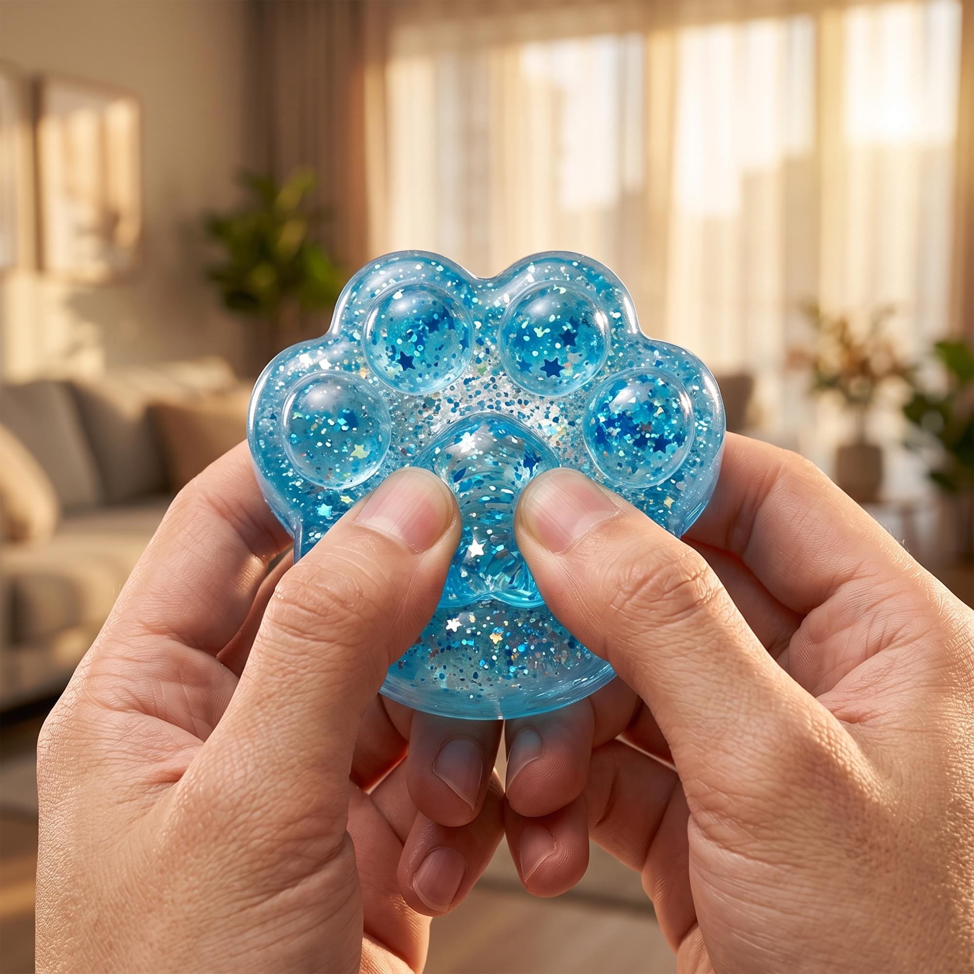 Glitter Cat Paw 3-Inch Squishy Stress Reliever | Blue
