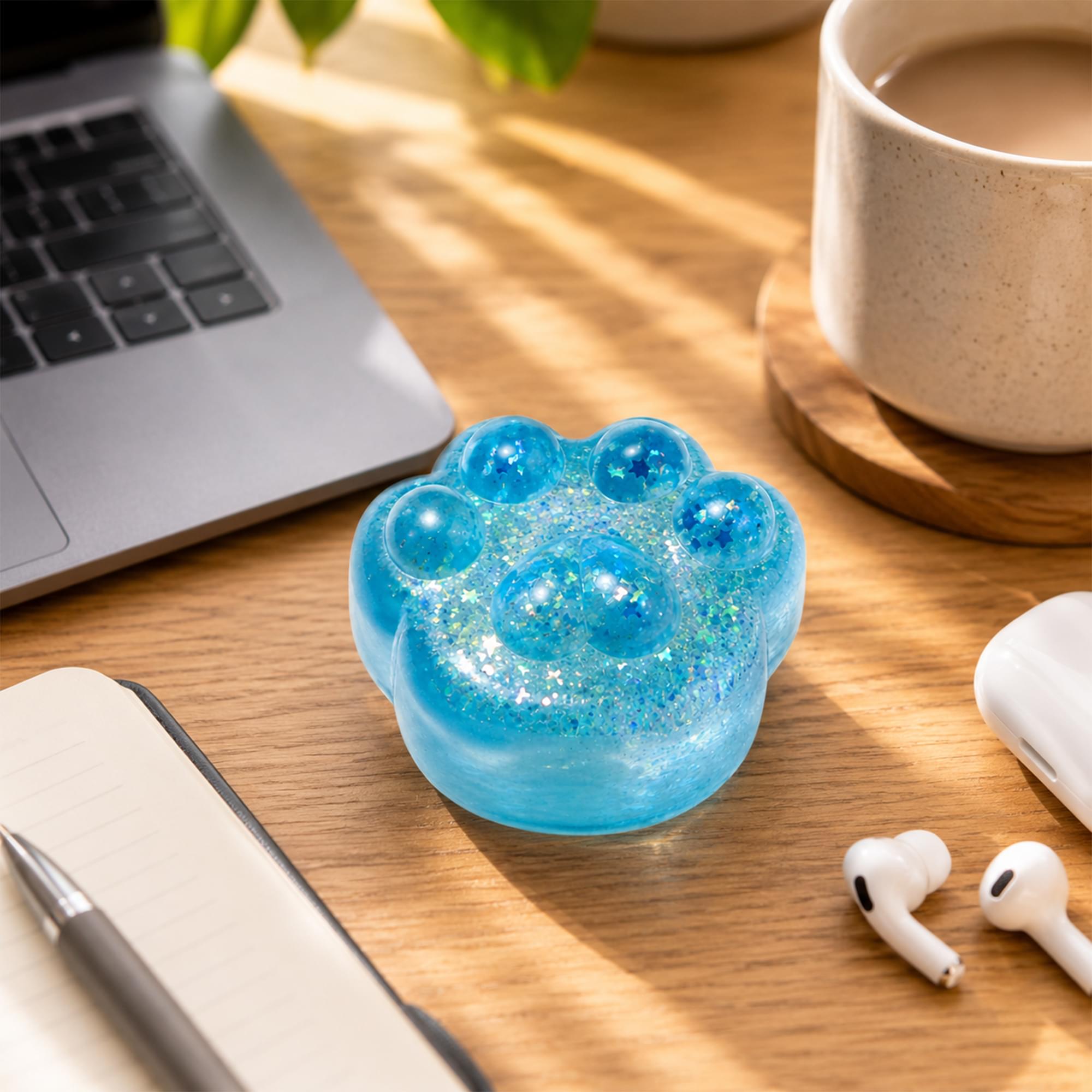 Glitter Cat Paw 3-Inch Squishy Stress Reliever | Blue