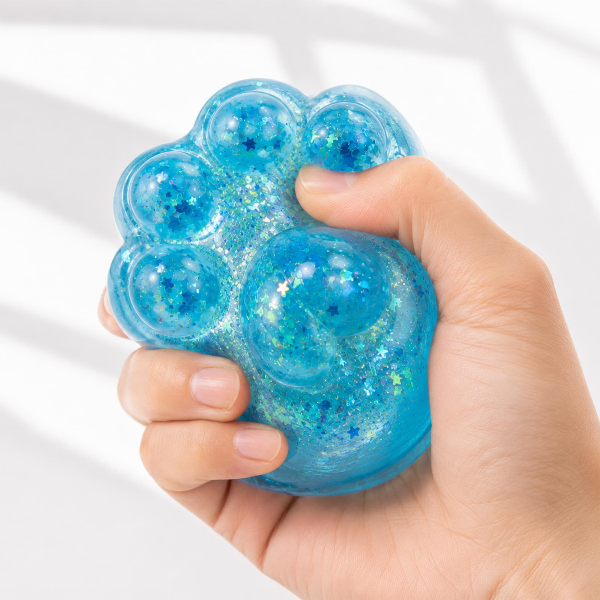Glitter Cat Paw 3-Inch Squishy Stress Reliever | Blue