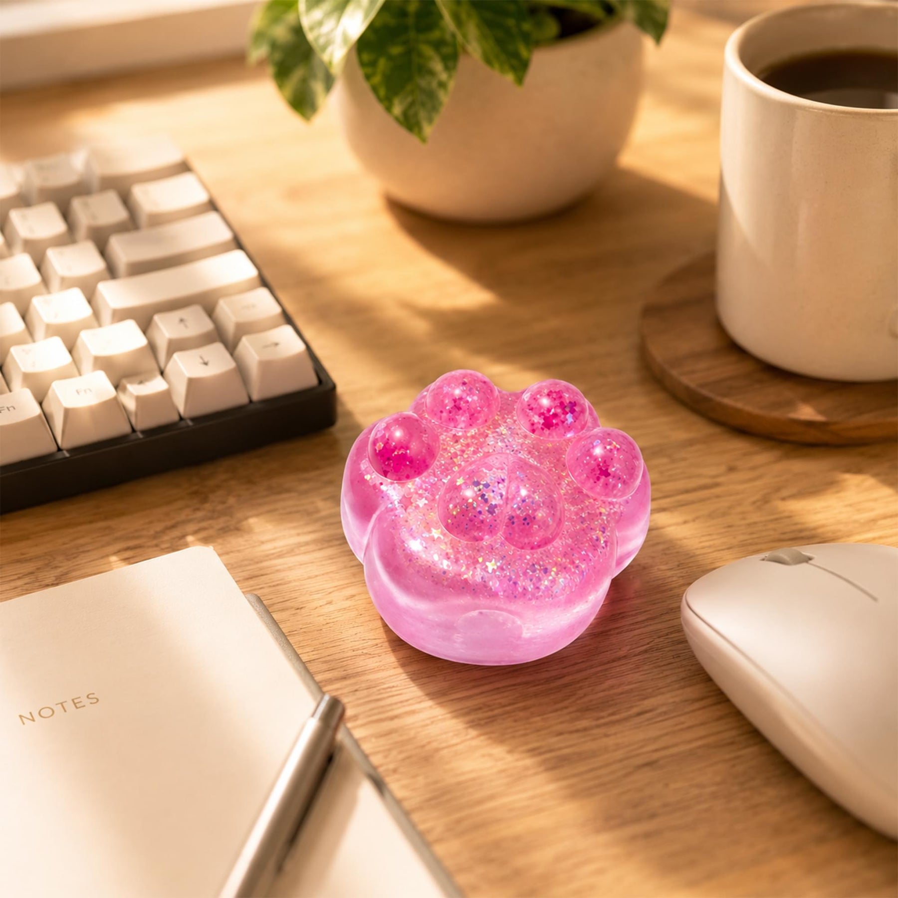 Glitter Cat Paw 3-Inch Squishy Stress Reliever | Pink