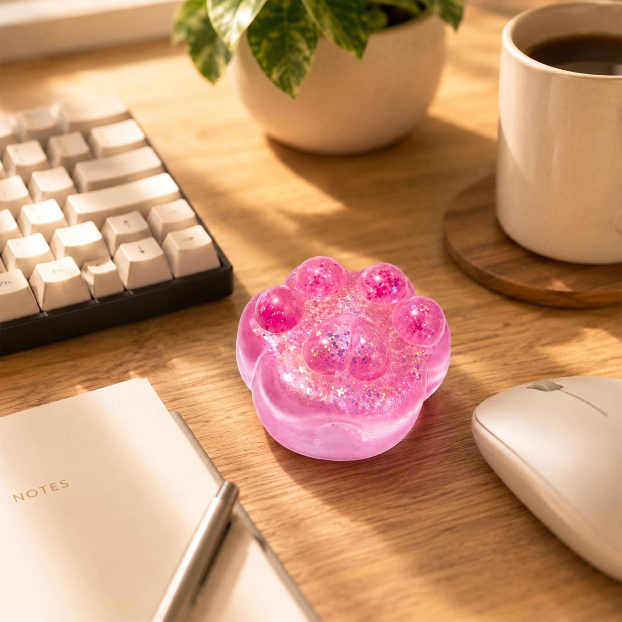 Glitter Cat Paw 3-Inch Squishy Stress Reliever | Pink