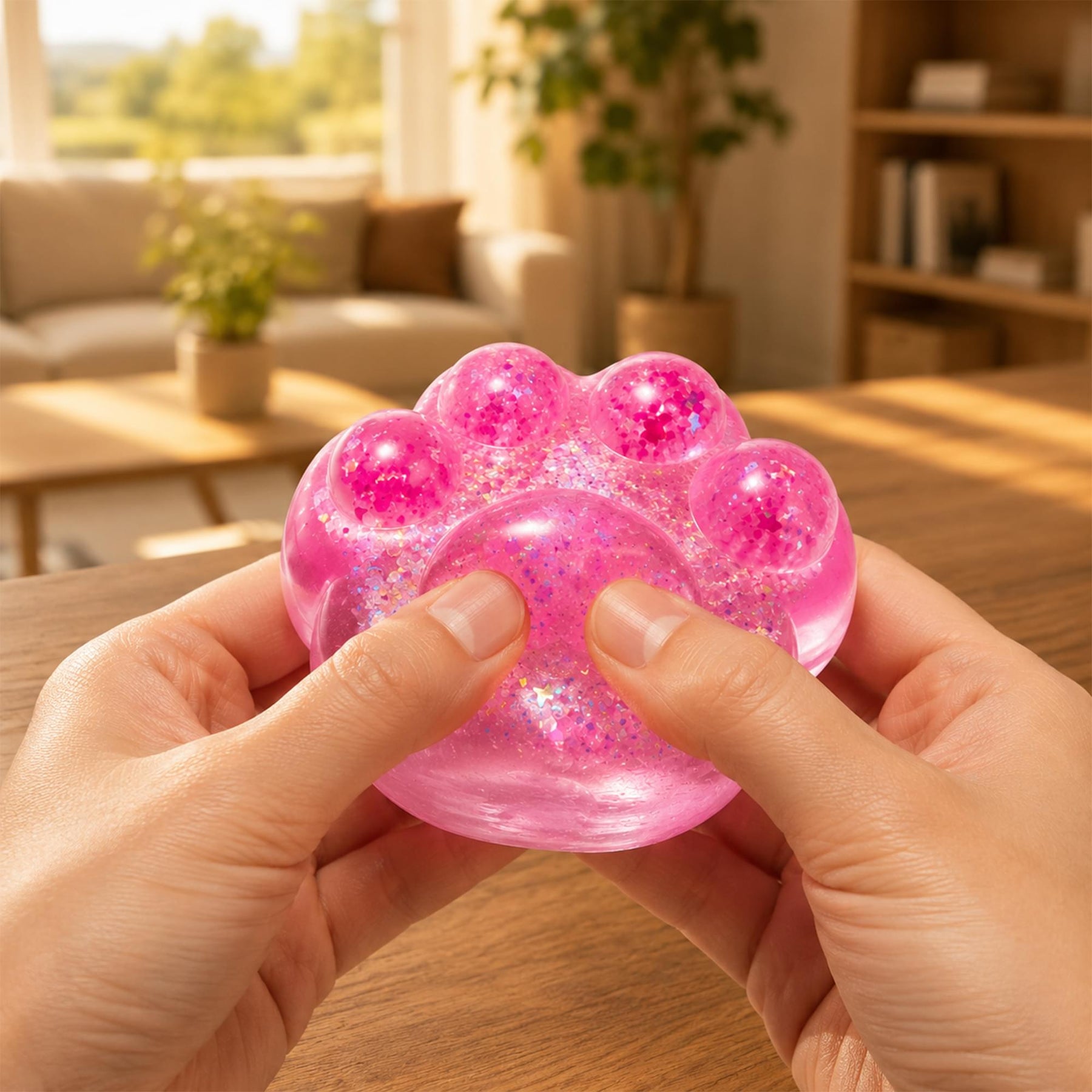 Glitter Cat Paw 3-Inch Squishy Stress Reliever | Pink