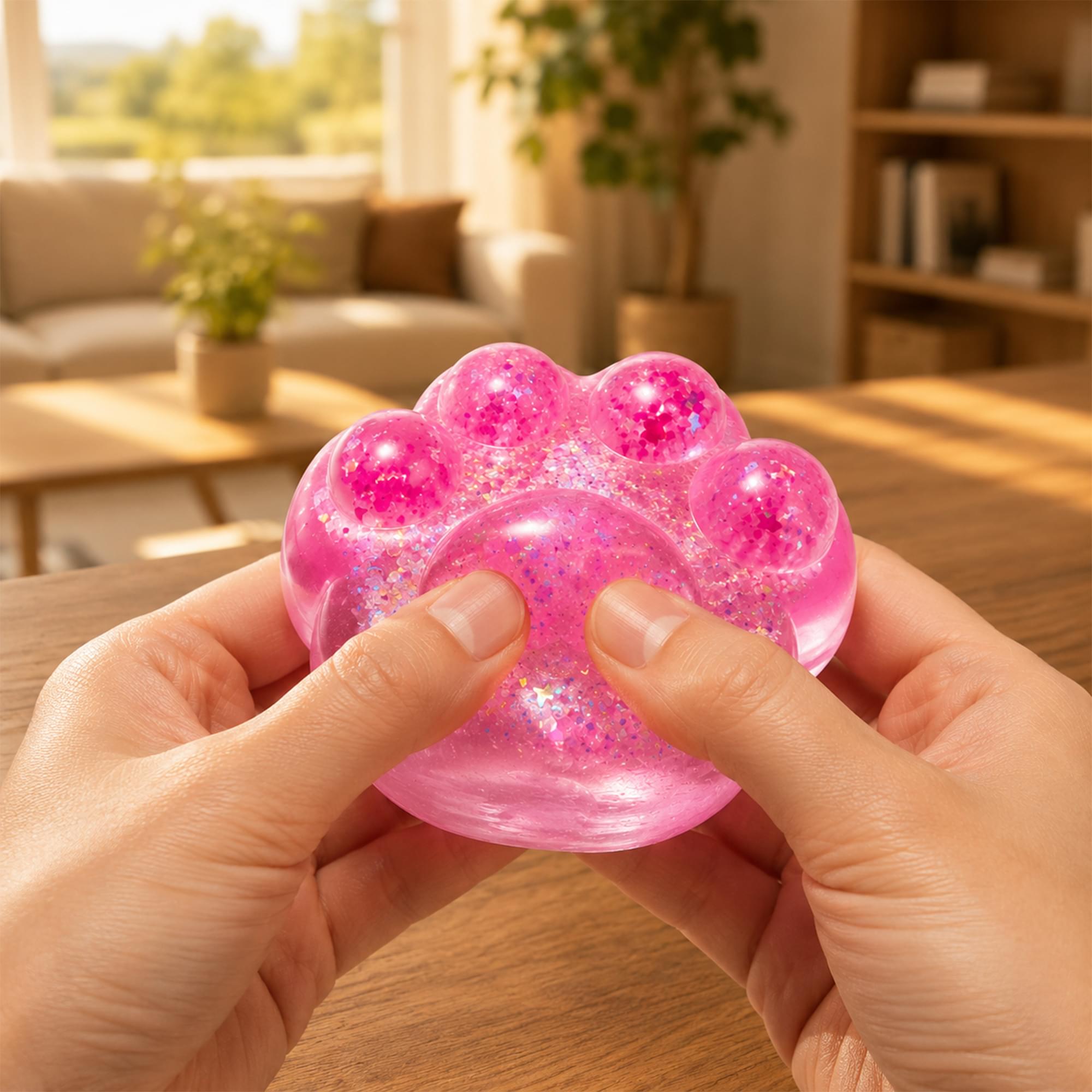 Glitter Cat Paw 3-Inch Squishy Stress Reliever | Pink