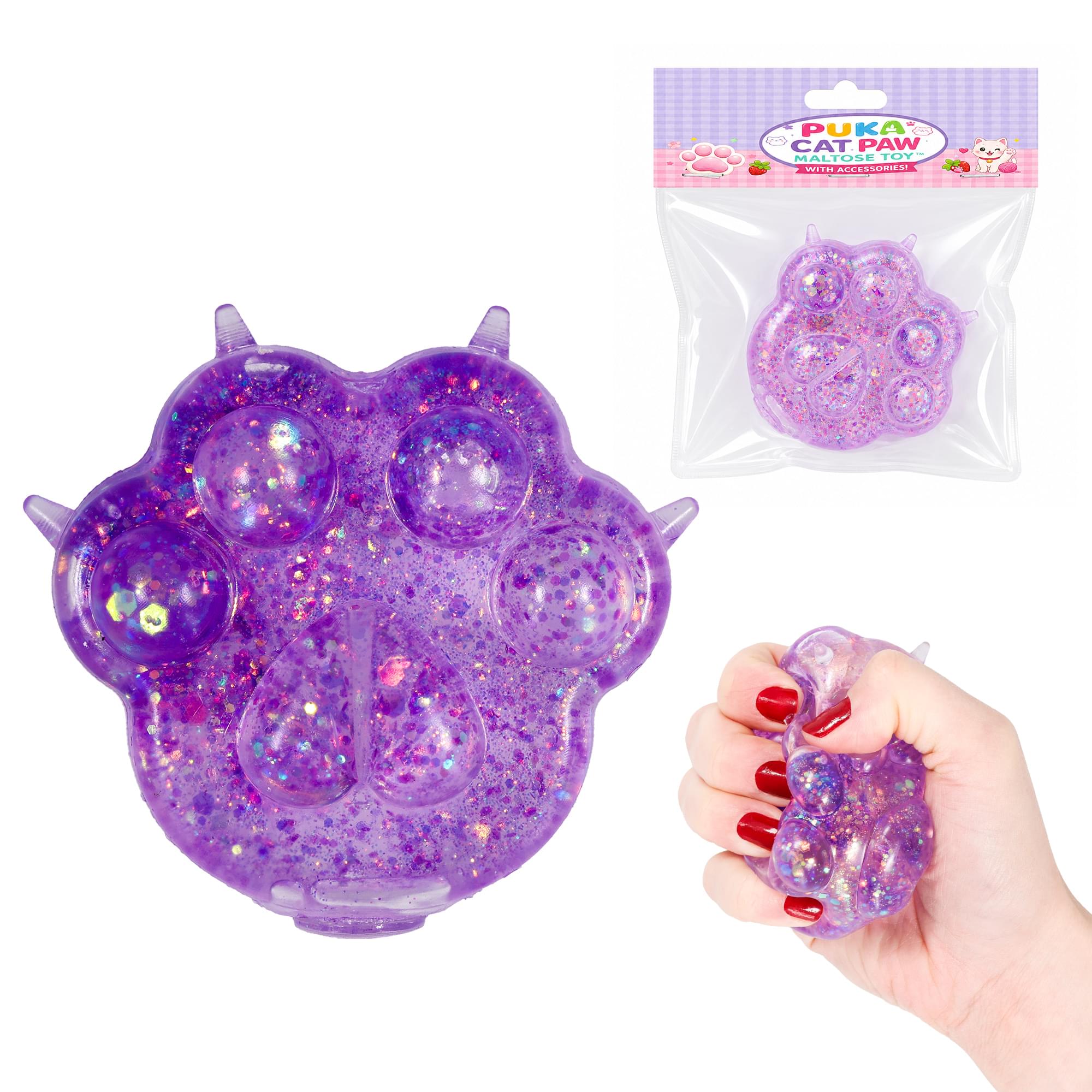Glitter Cat Paw 3-Inch Squishy Stress Reliever | Purple