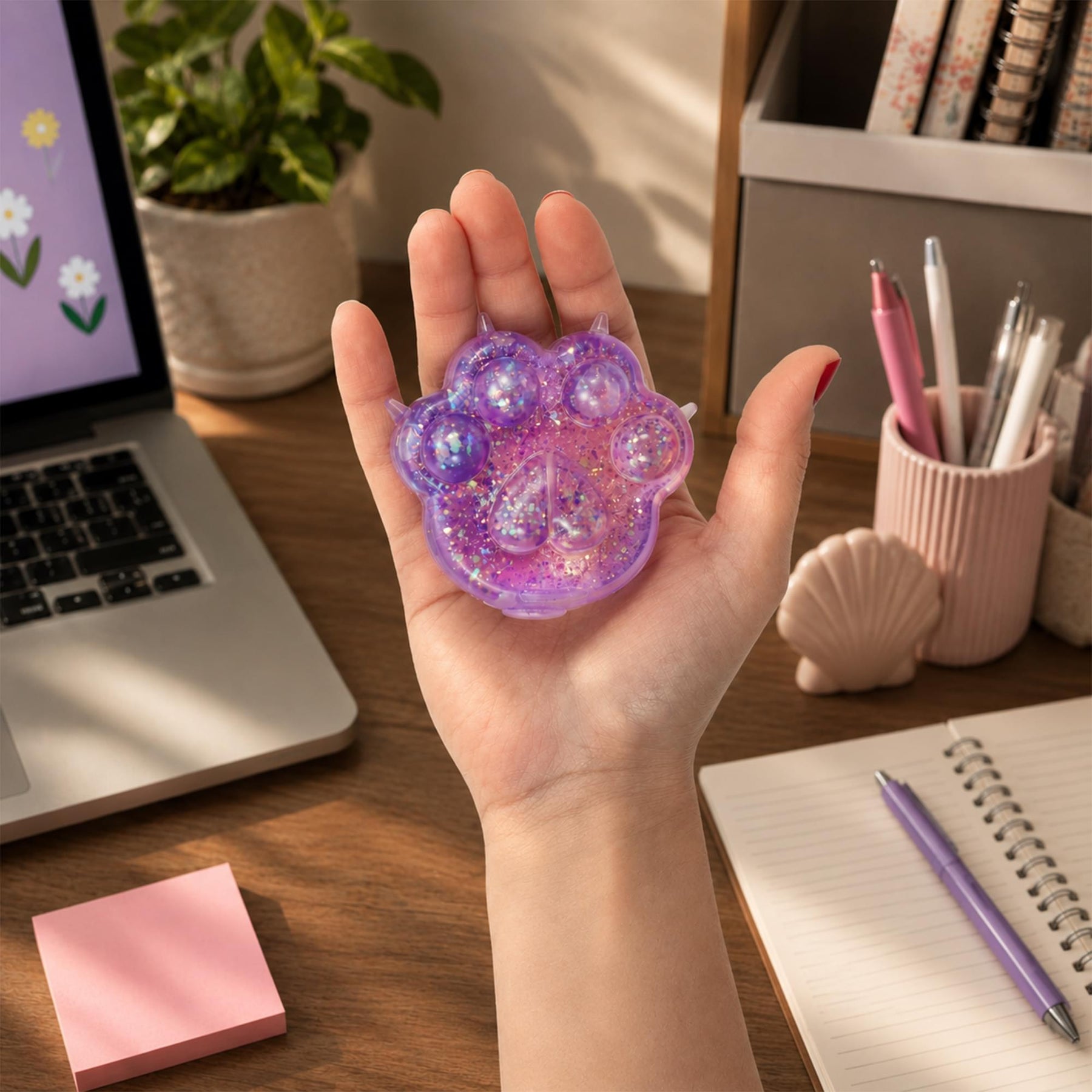 Glitter Cat Paw 3-Inch Squishy Stress Reliever | Purple