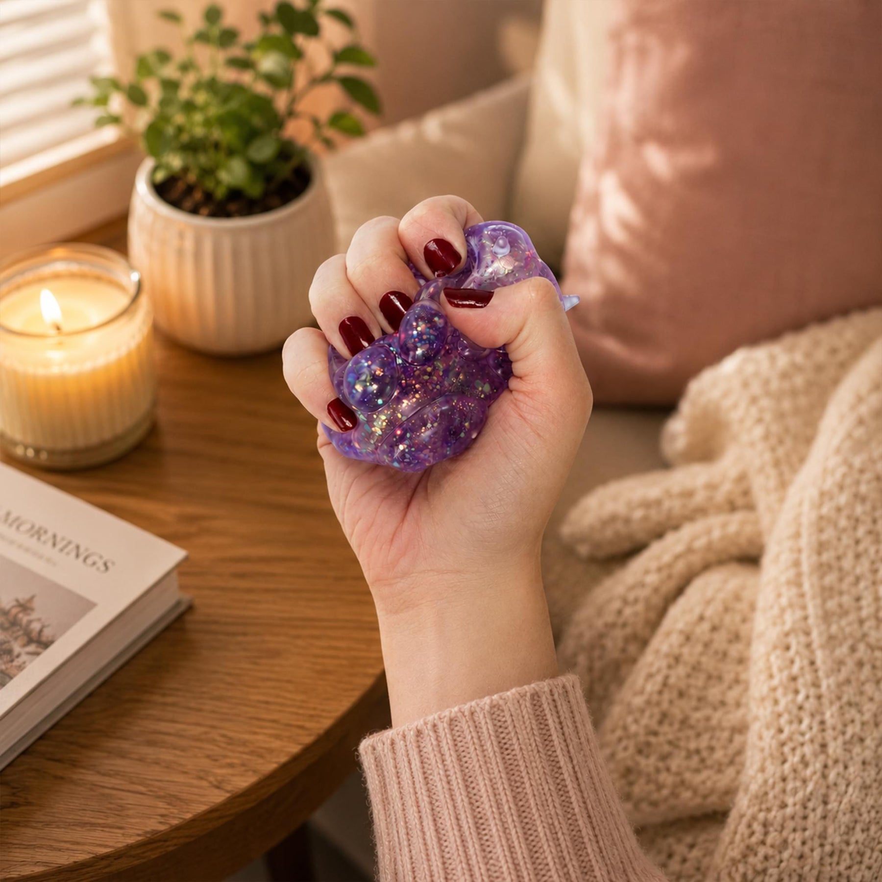 Glitter Cat Paw 3-Inch Squishy Stress Reliever | Purple