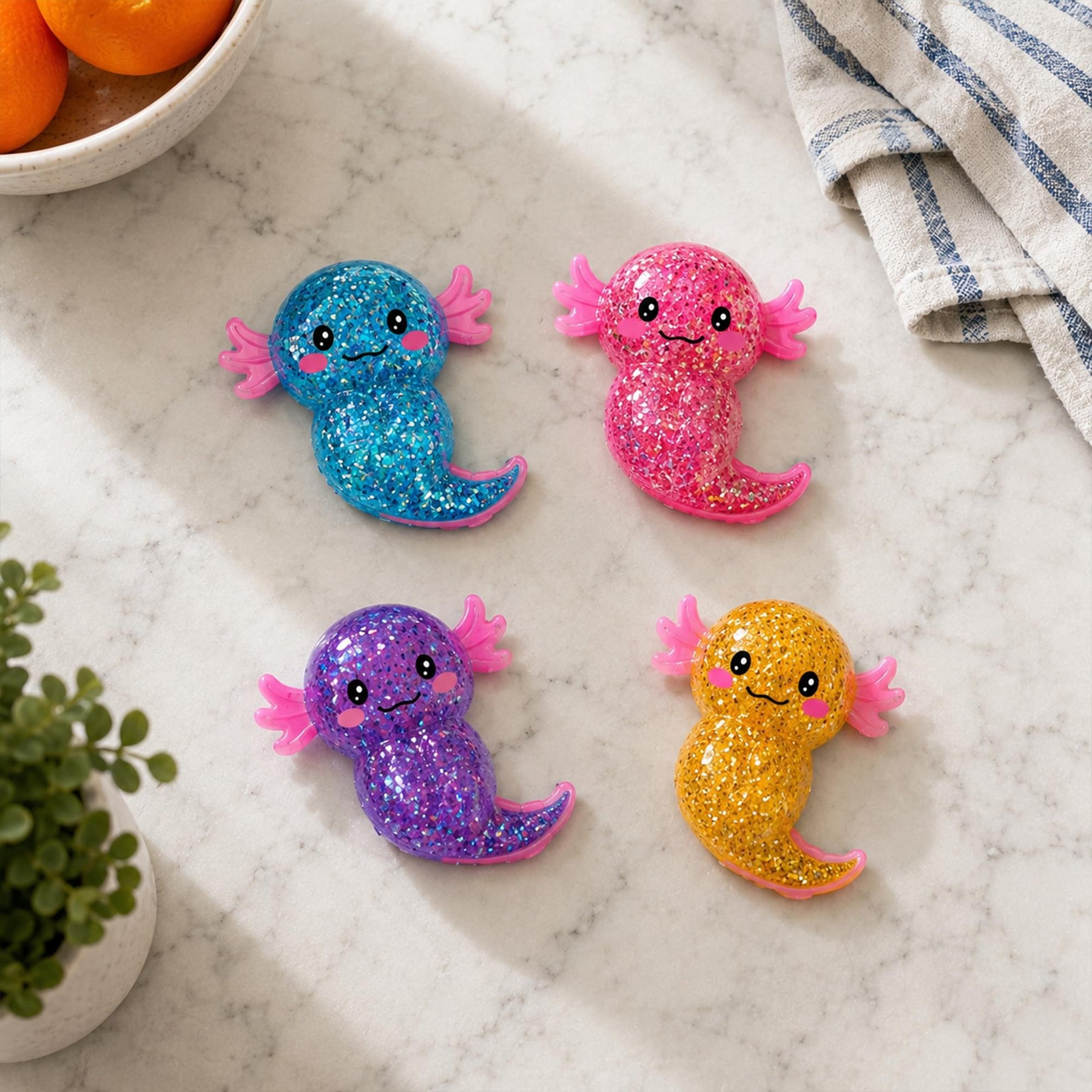 Glitter Axolotl 4-Inch Squishy Stress Relievers | Set Of 4