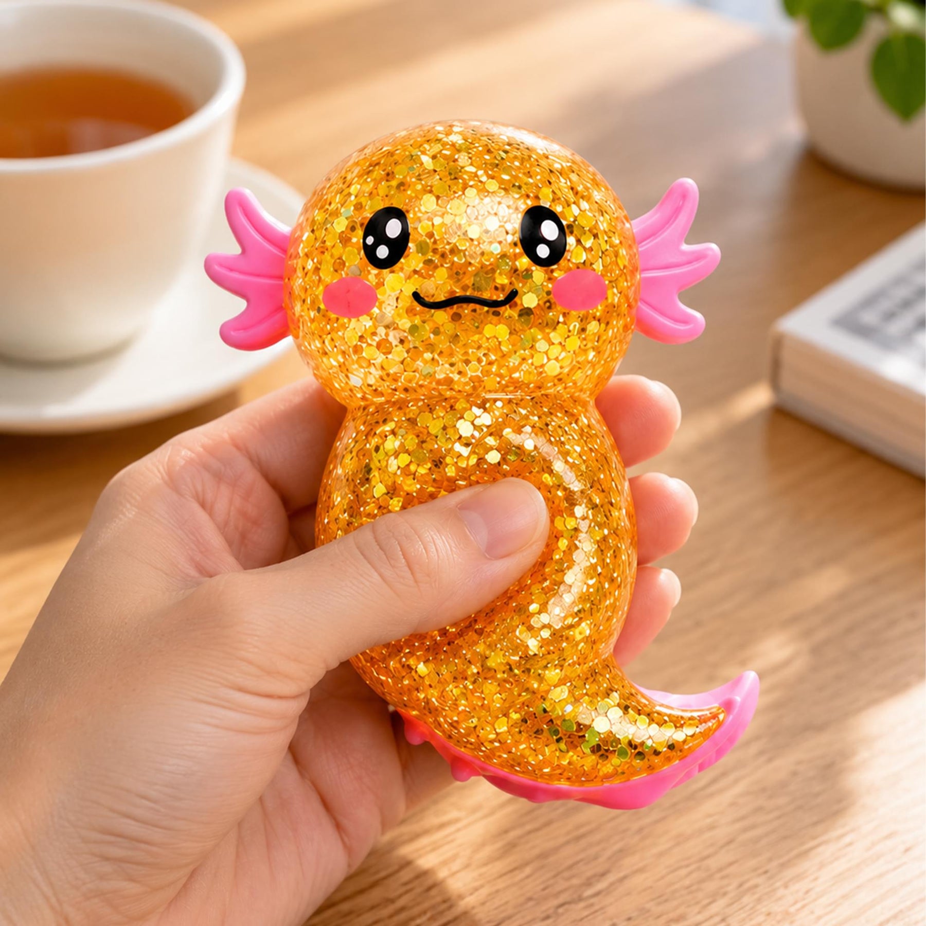 Glitter Axolotl 4-Inch Squishy Stress Reliever | Orange