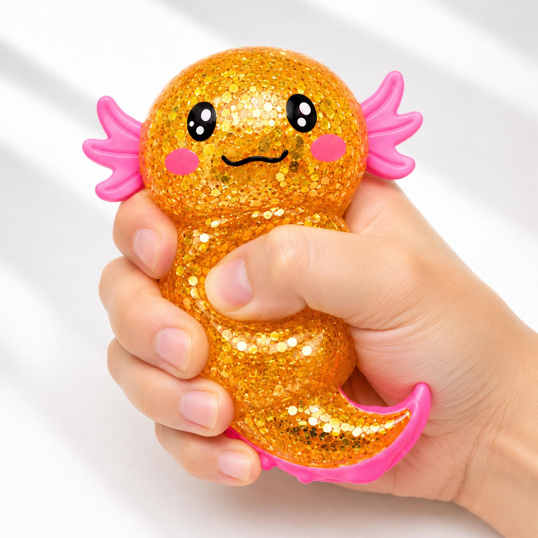 Glitter Axolotl 4-Inch Squishy Stress Reliever | Orange