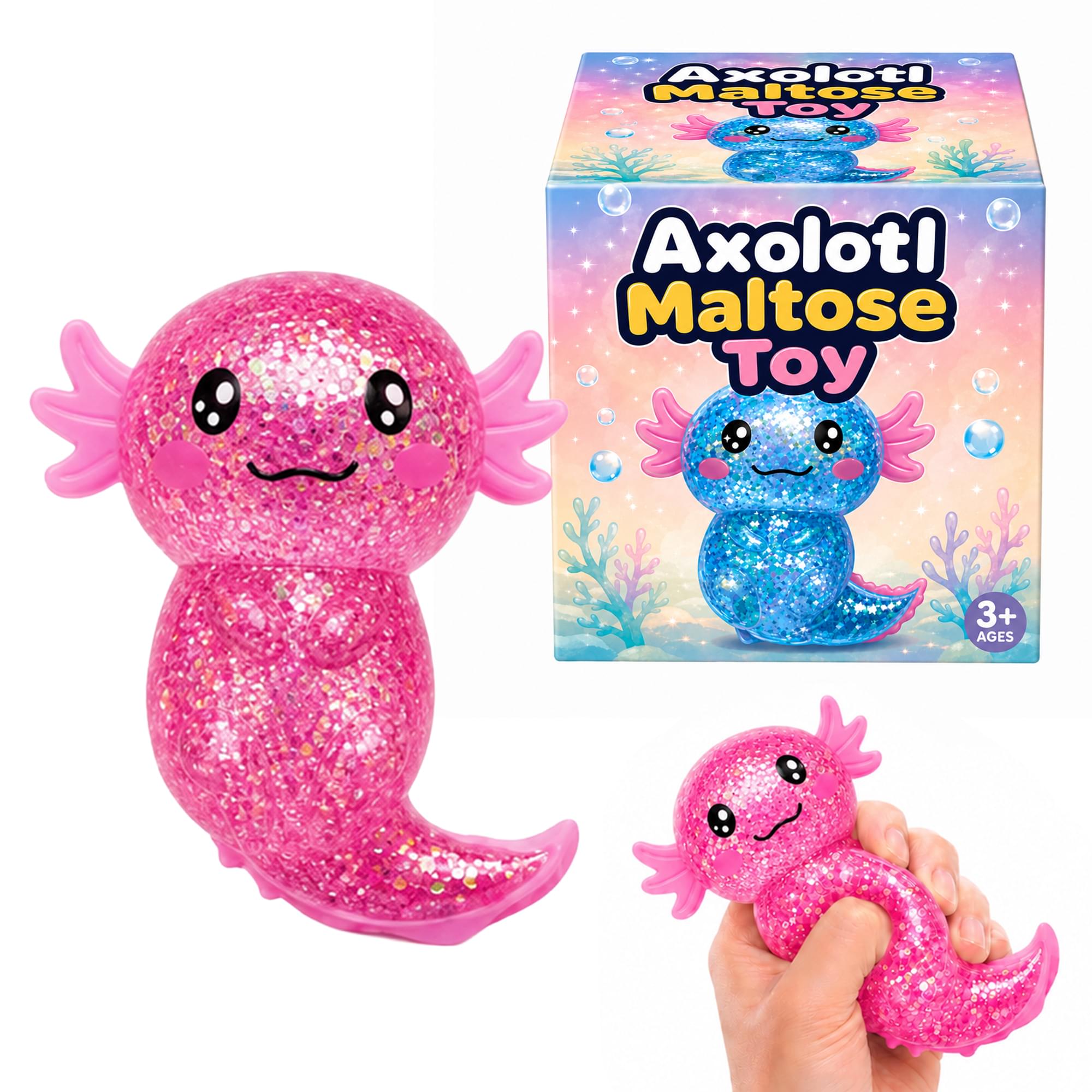Glitter Axolotl 4-Inch Squishy Stress Reliever | Pink