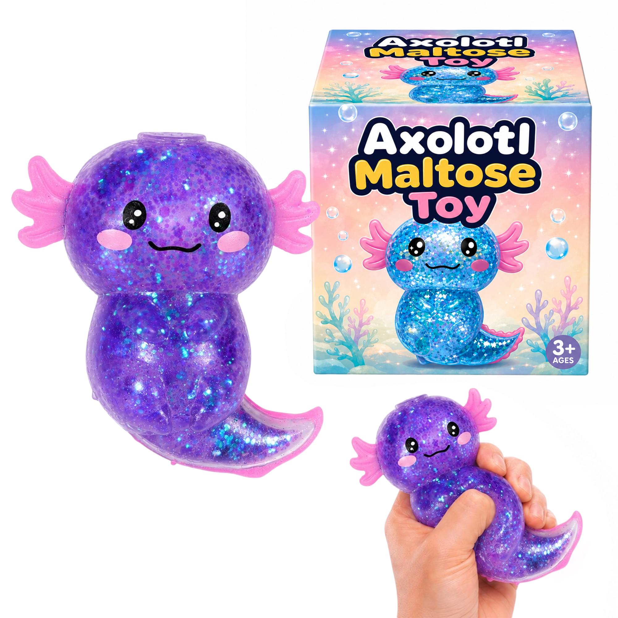 Axolotl Glitter Squishy 4-Inch Stress Reliever | Purple