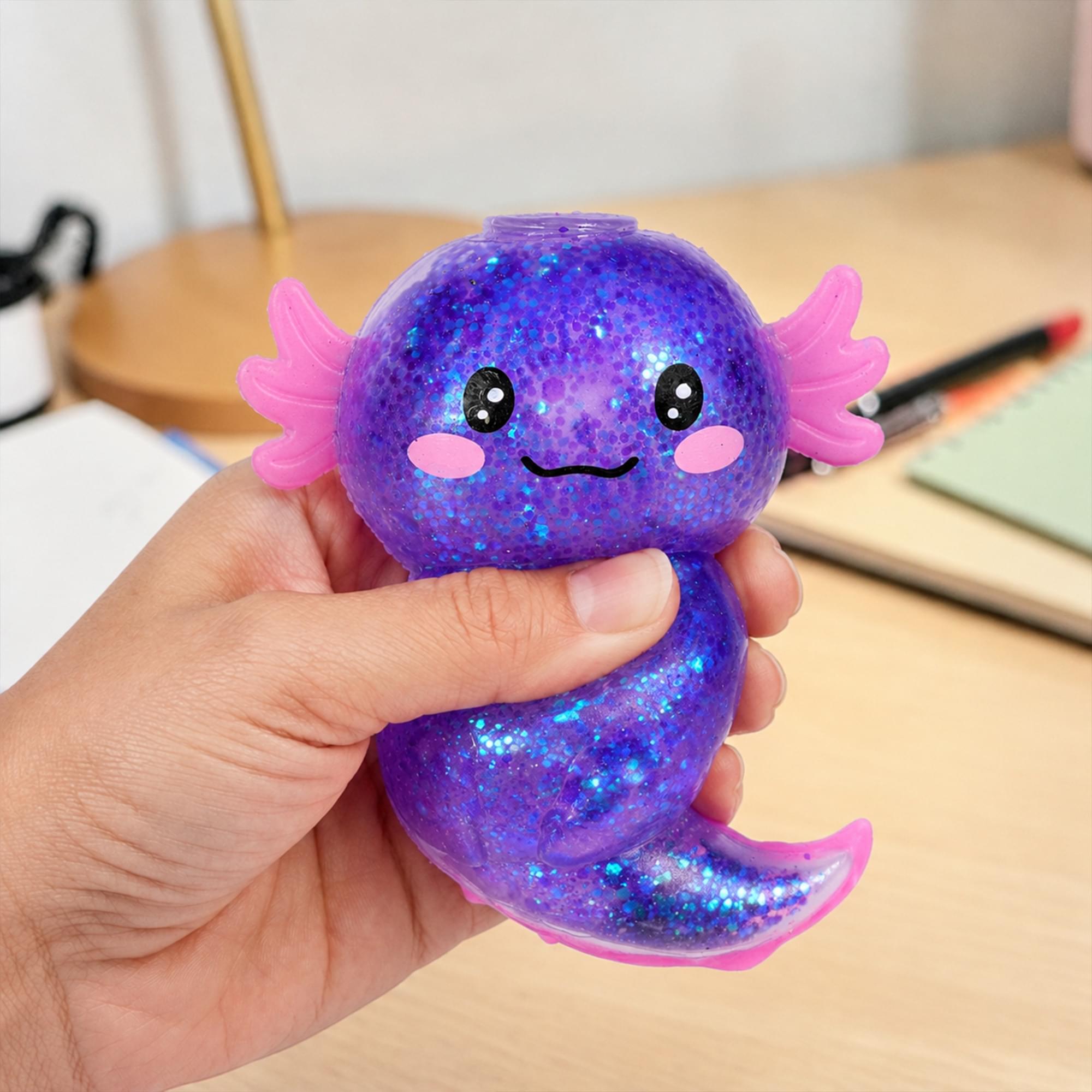 Axolotl Glitter Squishy 4-Inch Stress Reliever | Purple