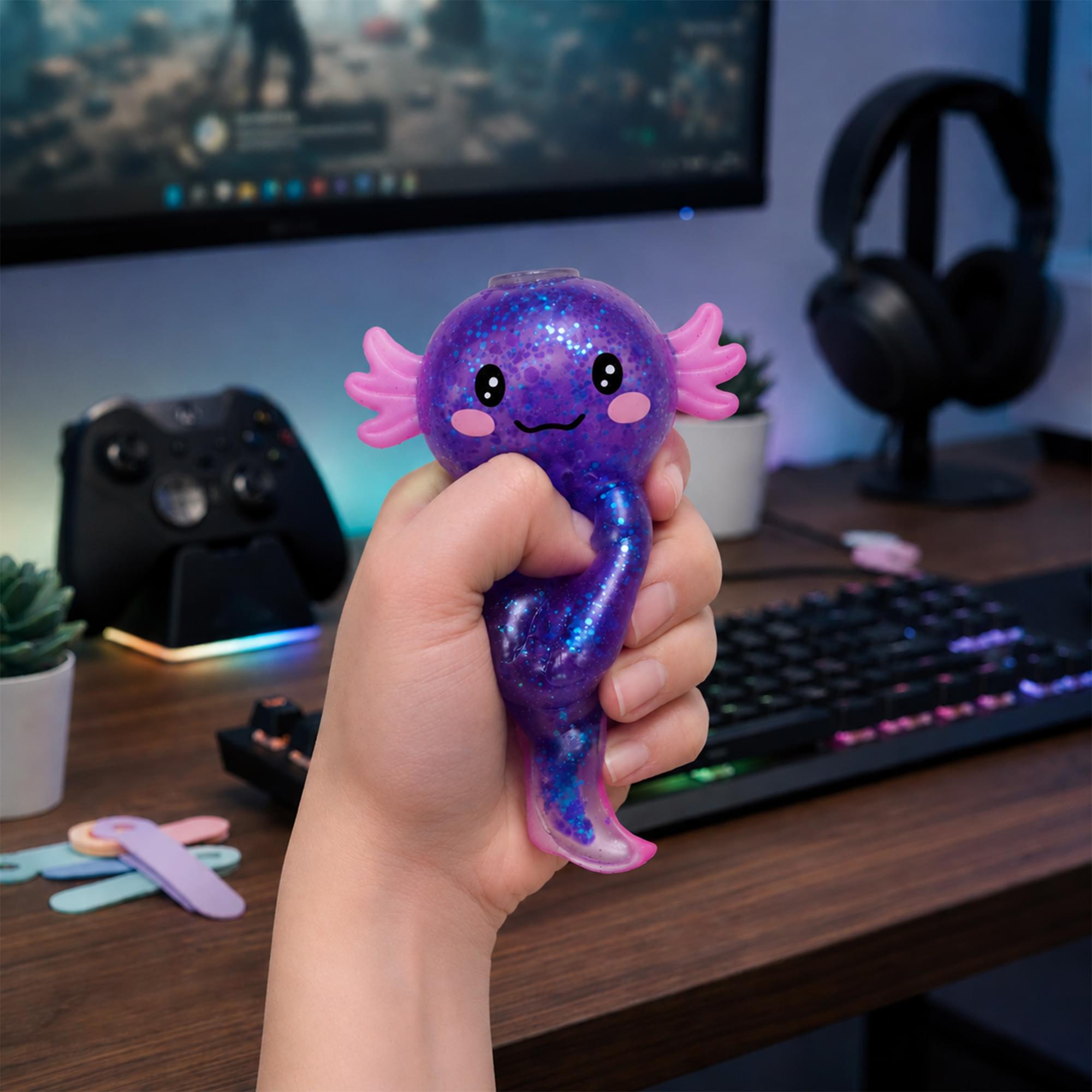 Axolotl Glitter Squishy 4-Inch Stress Reliever | Purple