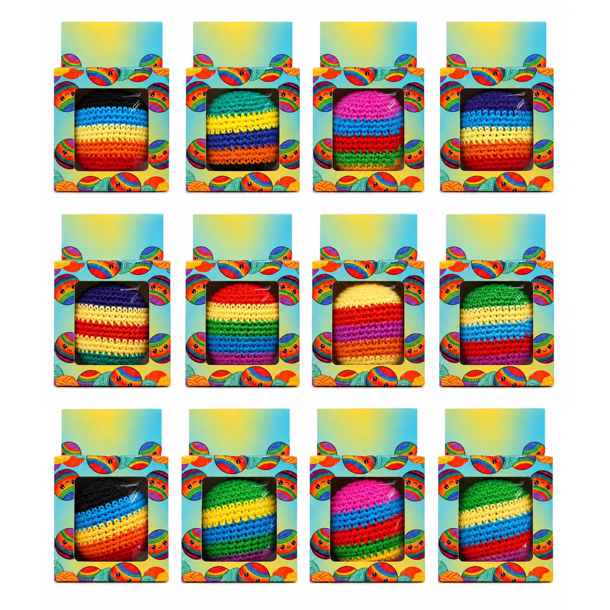Multicolored Cotton Knit Hacky Sack Kickball | Set of 12
