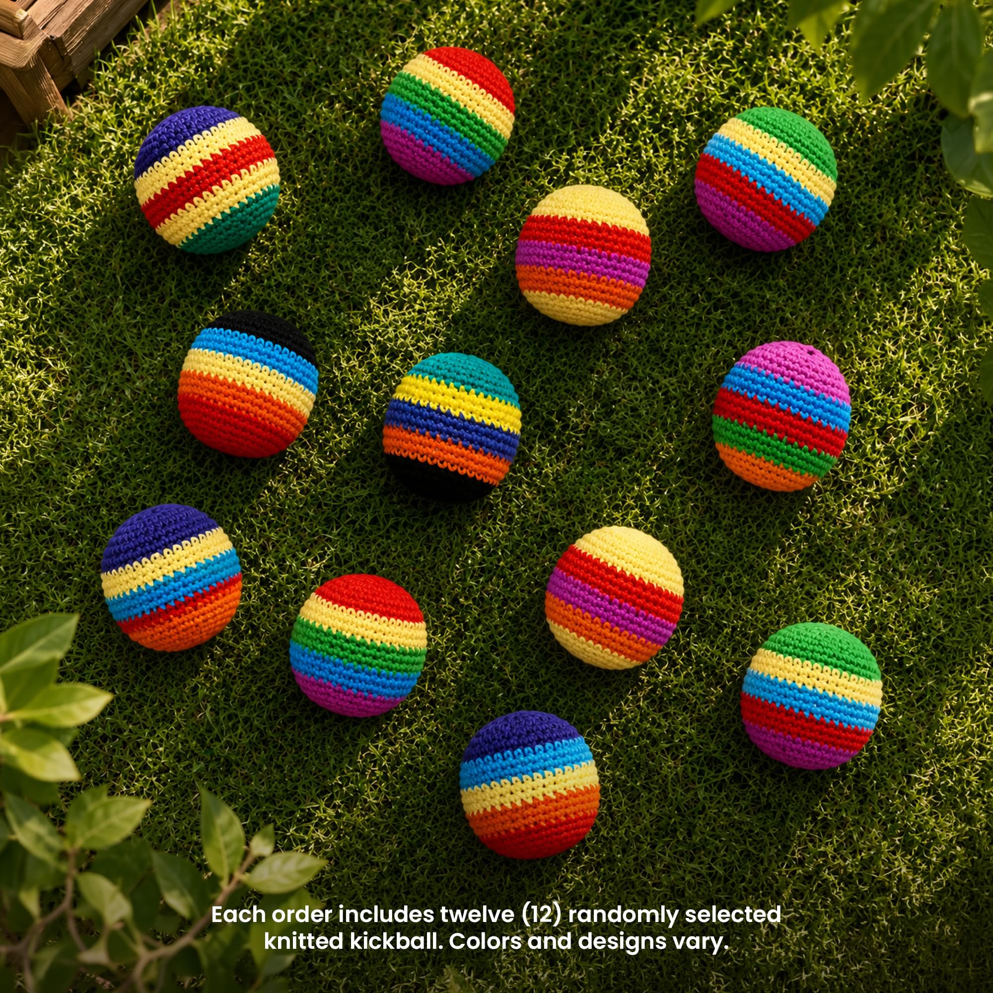 Multicolored Cotton Knit Hacky Sack Kickball | Set of 12