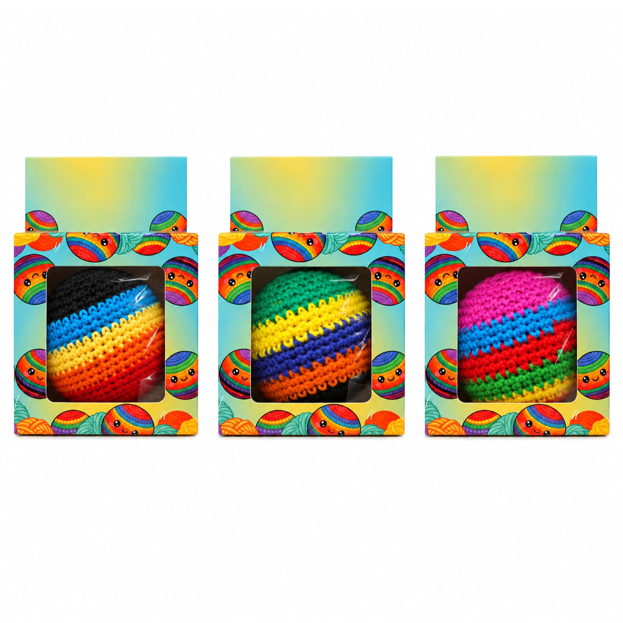 Multicolored Cotton Knit Hacky Sack Kickball | Set of 3