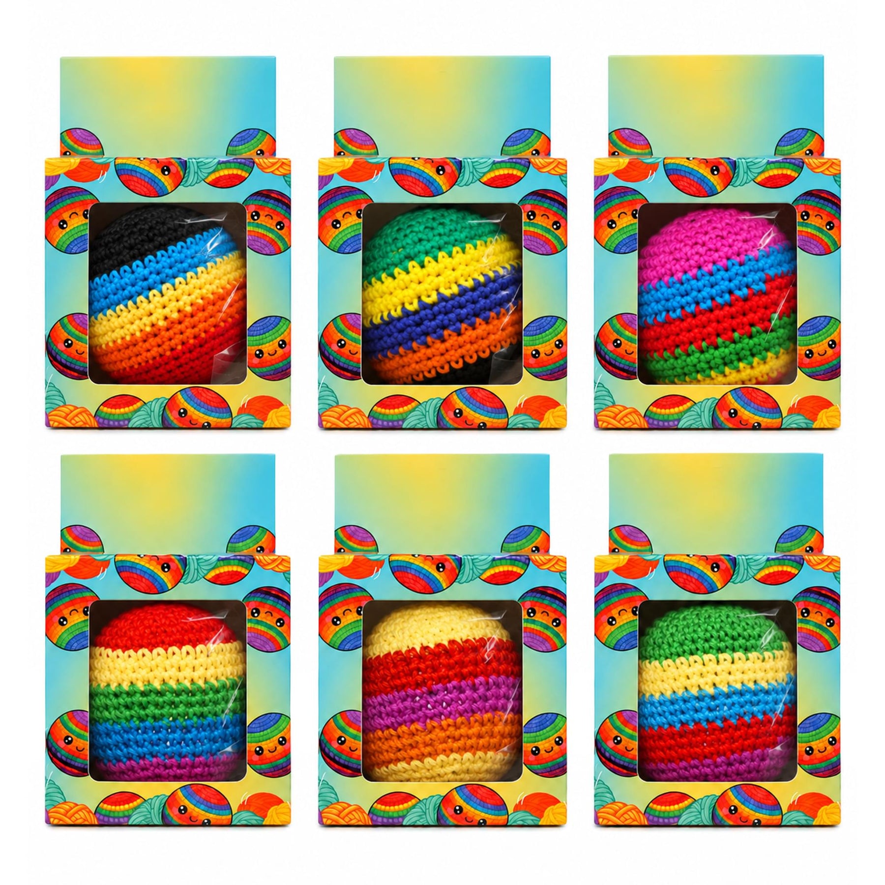 Multicolored Cotton Knit Hacky Sack Kickball | Set of 6