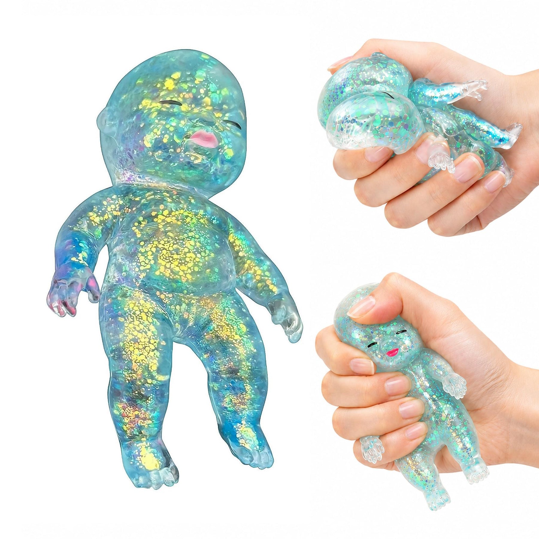 Squishy Glitter Baby 4-Inch Stress Reliever | Blue