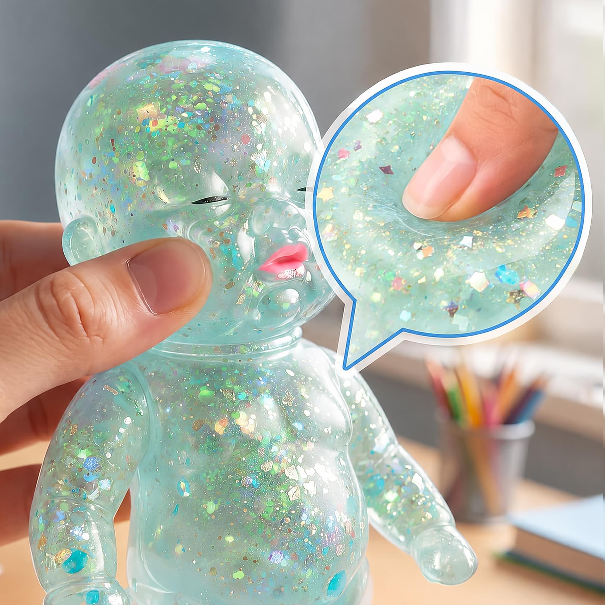 Squishy Glitter Baby 4-Inch Stress Reliever | Blue