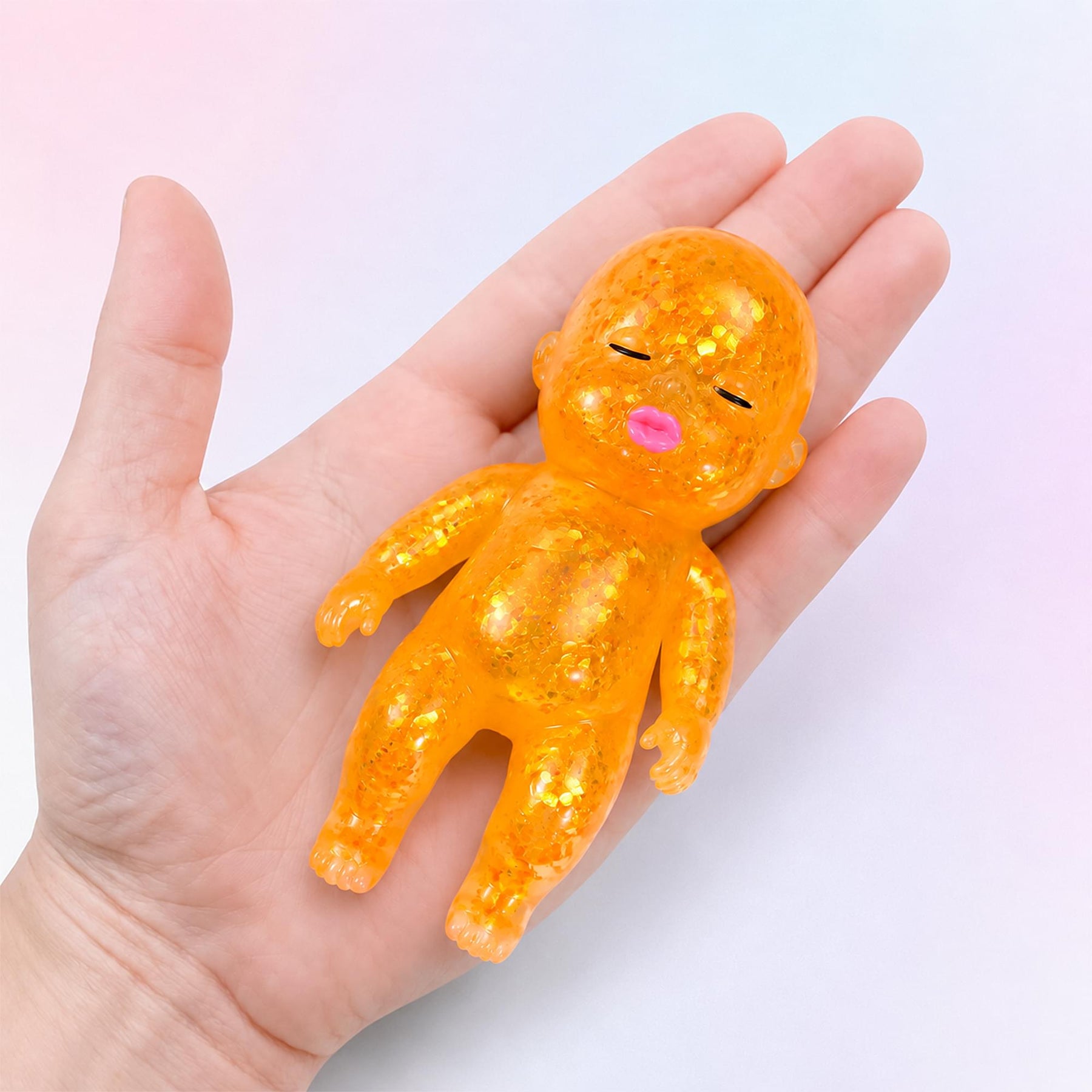 Squishy Glitter Baby 4-Inch Stress Reliever | Orange