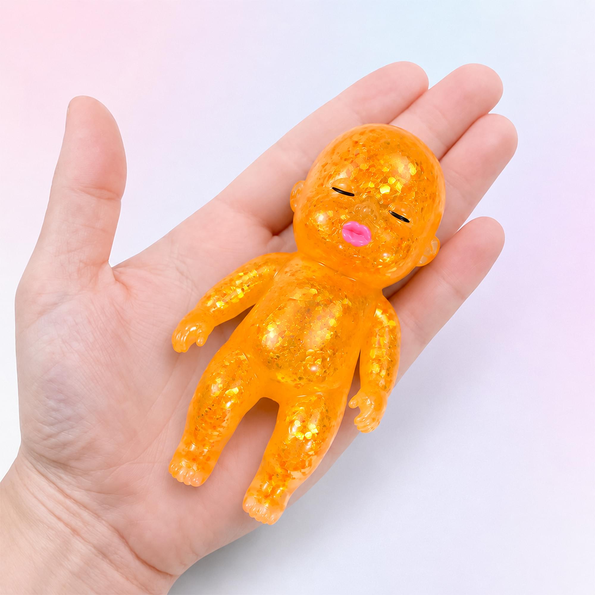 Squishy Glitter Baby 4-Inch Stress Reliever | Orange