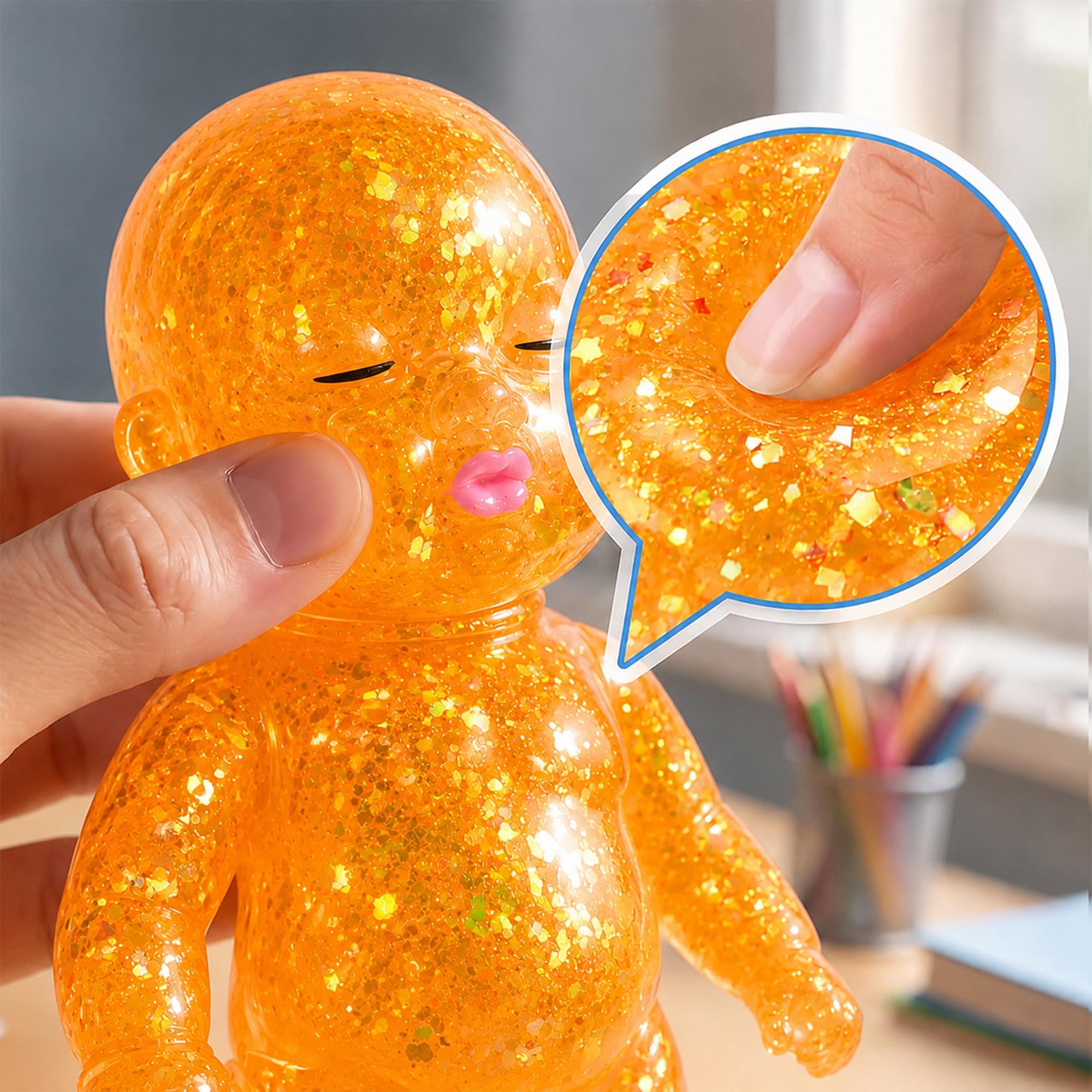 Squishy Glitter Baby 4-Inch Stress Reliever | Orange