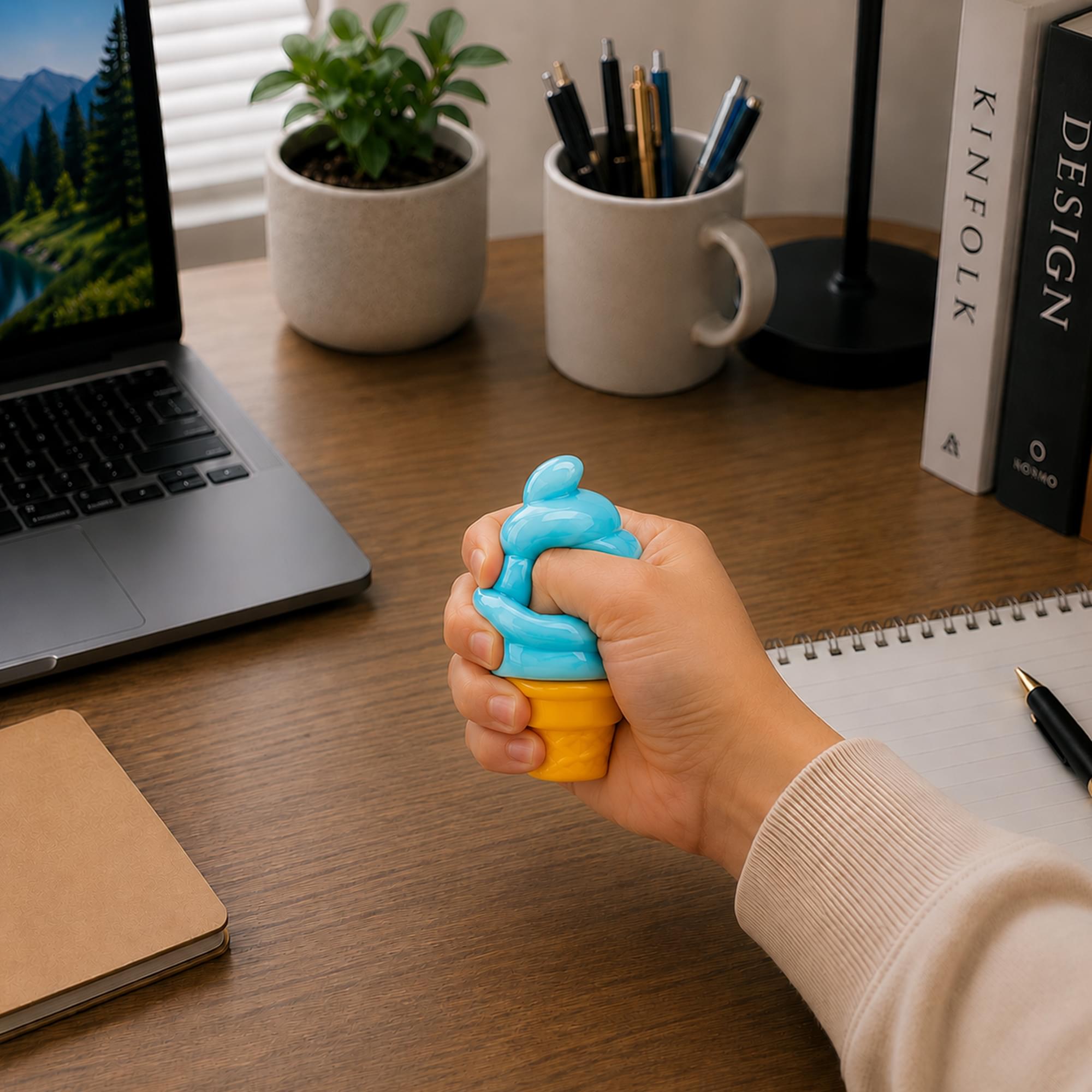 Swirl Ice Cream Cone 3.5-Inch Squishy Stress Reliever | Blue