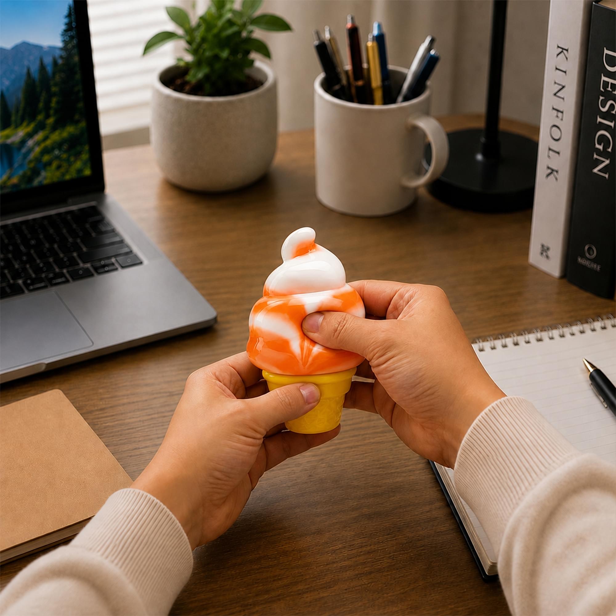 Swirl Ice Cream Cone 3-Inch Squishy Stress Reliever | Orange