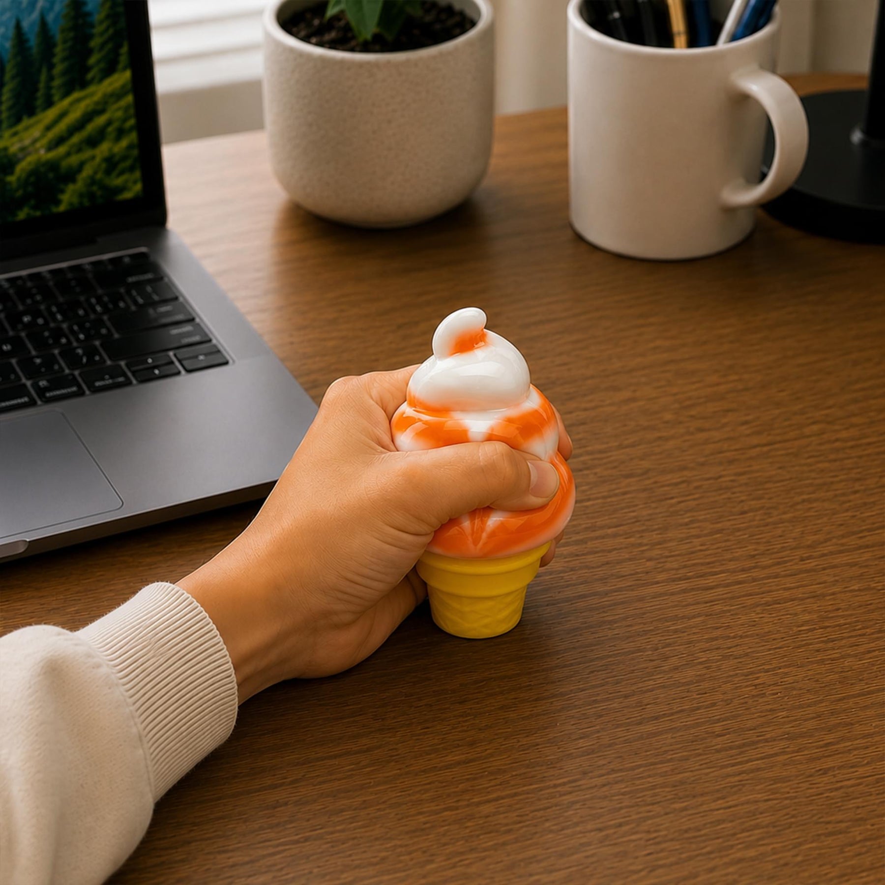 Swirl Ice Cream Cone 3-Inch Squishy Stress Reliever | Orange