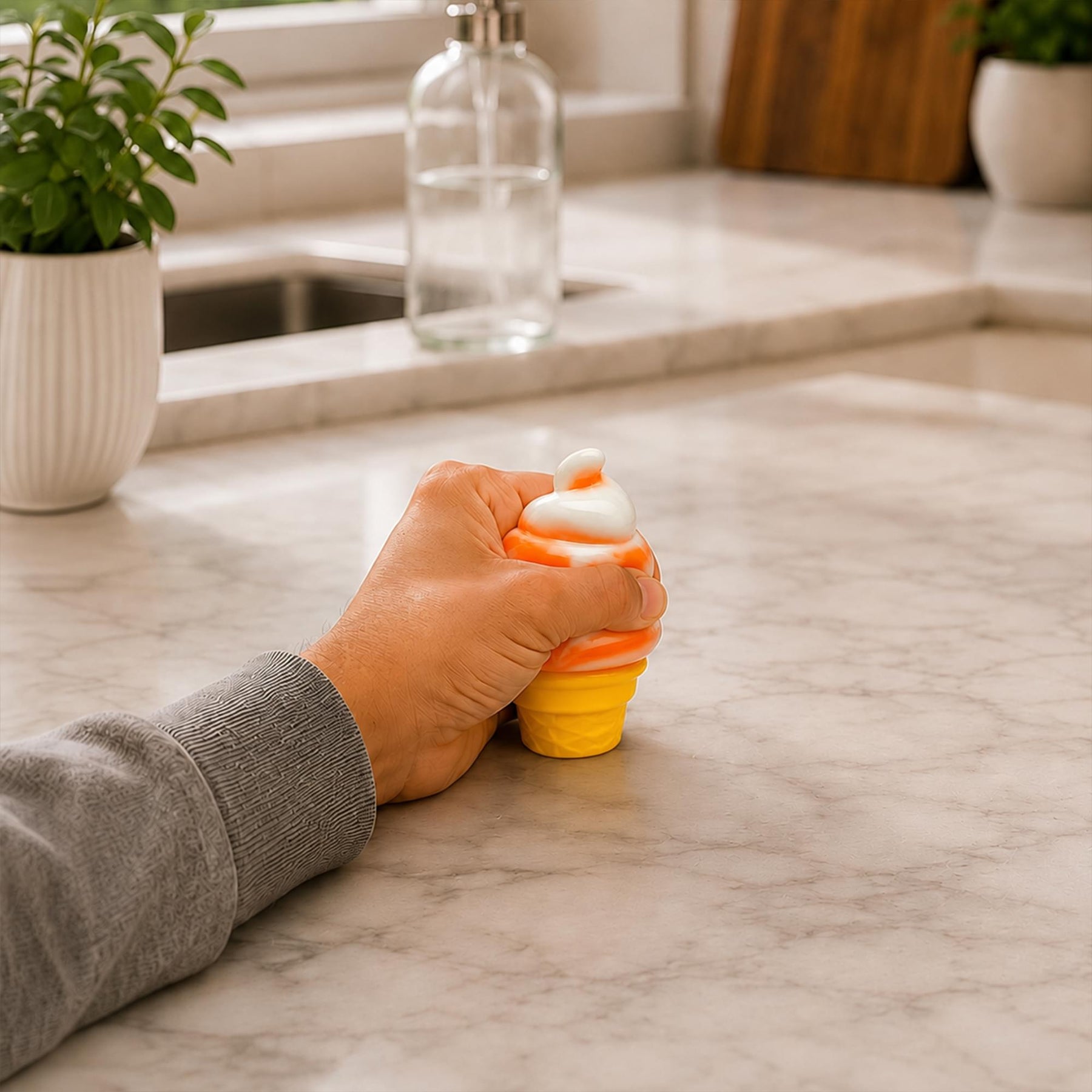 Swirl Ice Cream Cone 3-Inch Squishy Stress Reliever | Orange