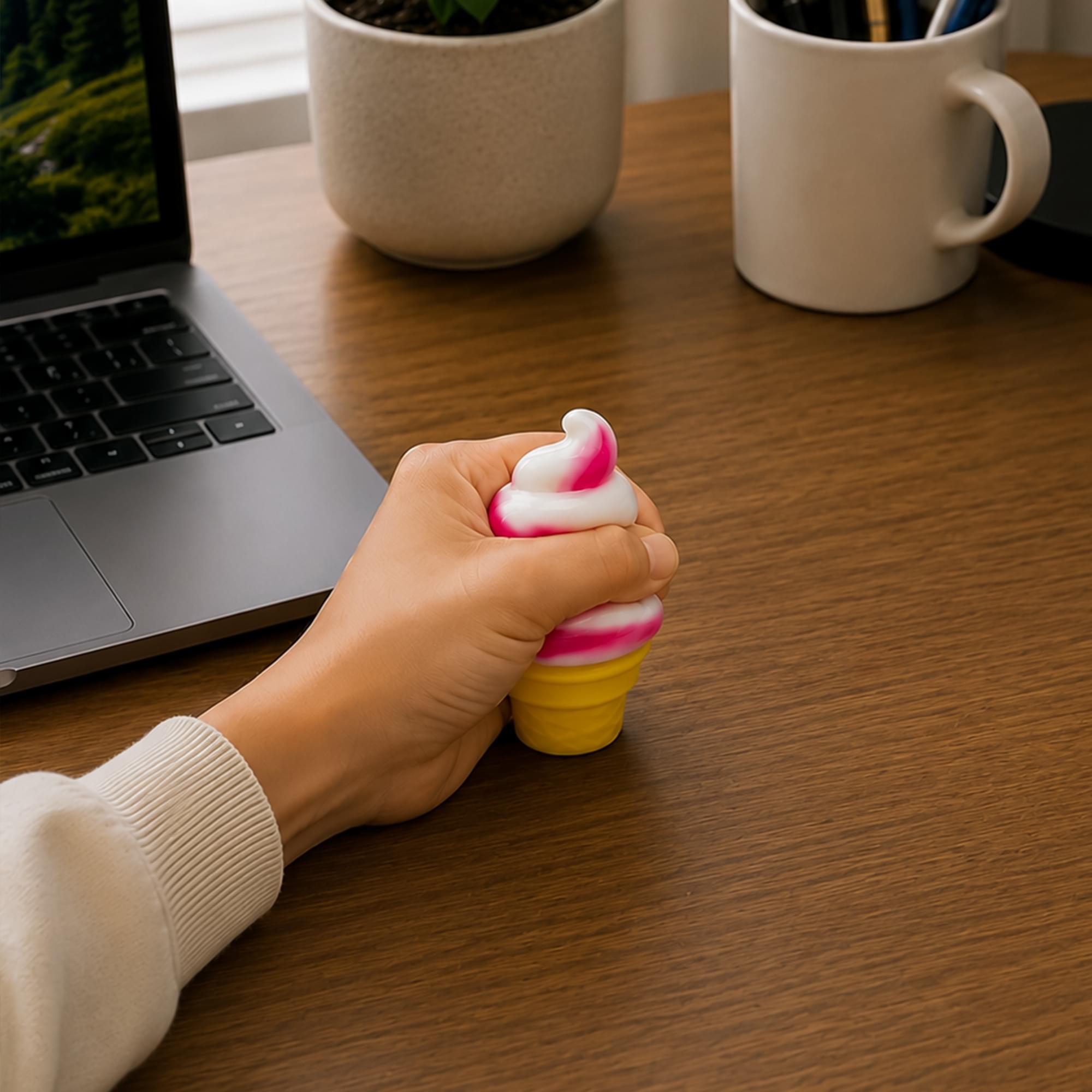 Swirl Ice Cream Cone 3-Inch Squishy Stress Reliever | Pink