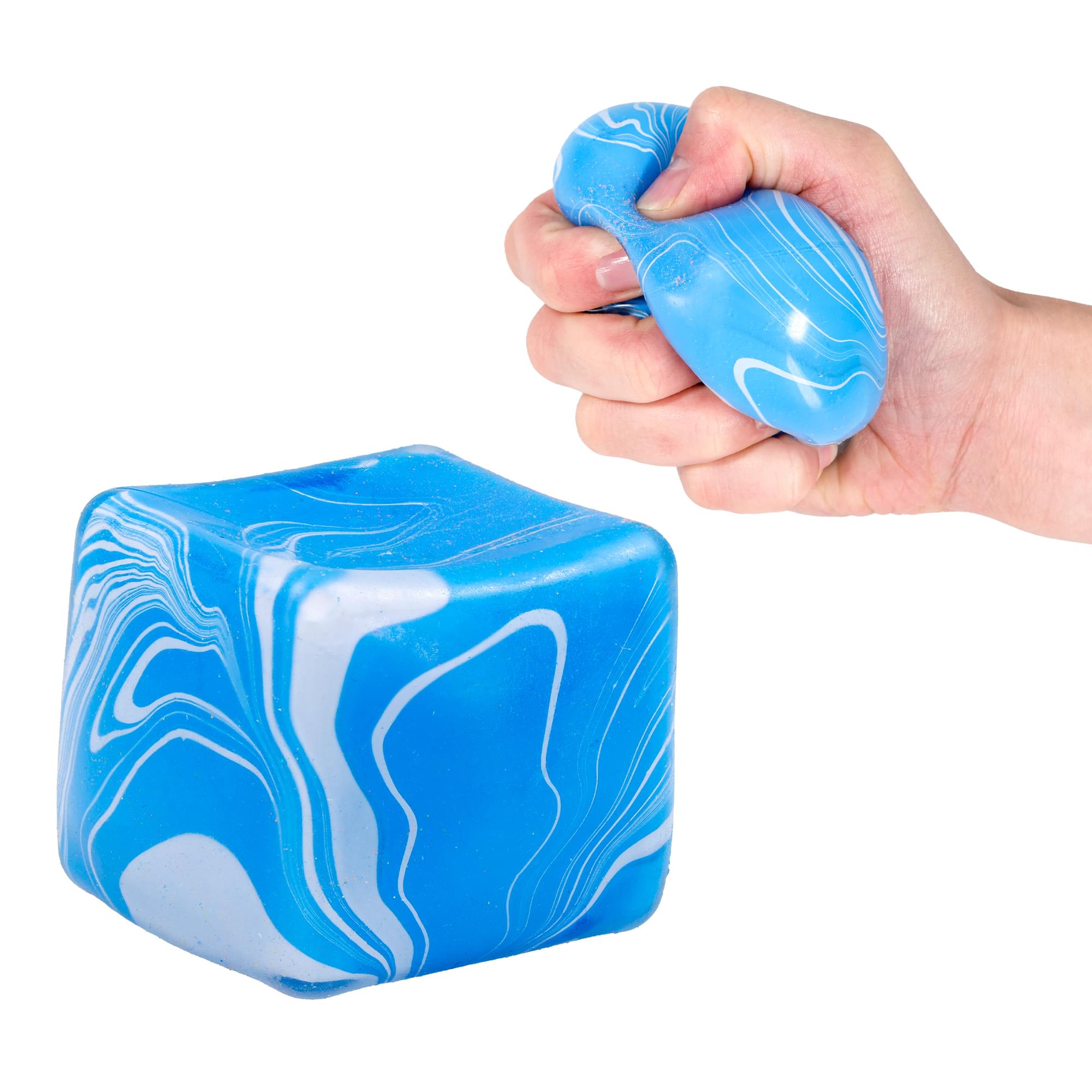 Marble Swirl Squishy Cube 2.5-Inch Stress Reliever | Blue & White