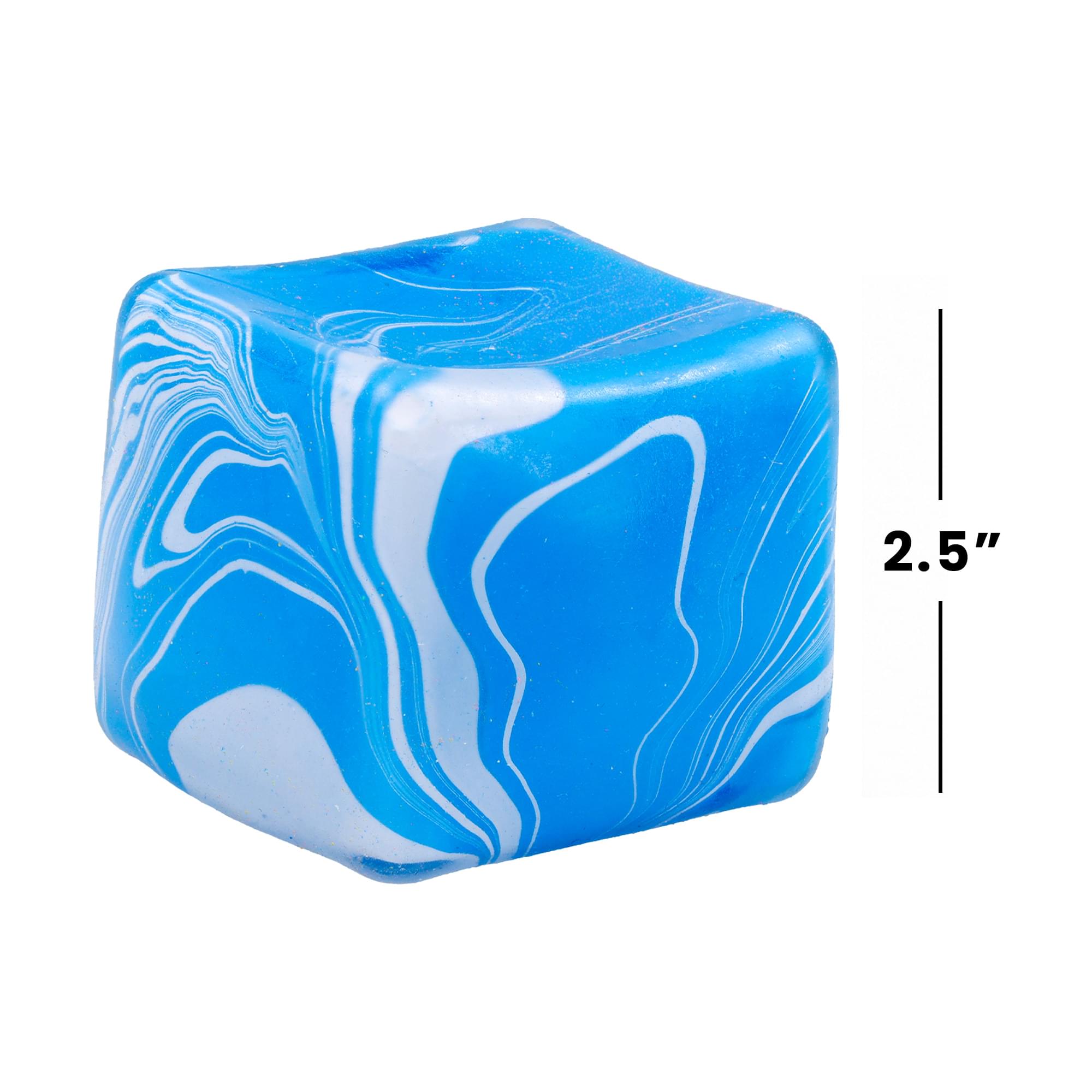 Marble Swirl Squishy Cube 2.5-Inch Stress Reliever | Blue & White