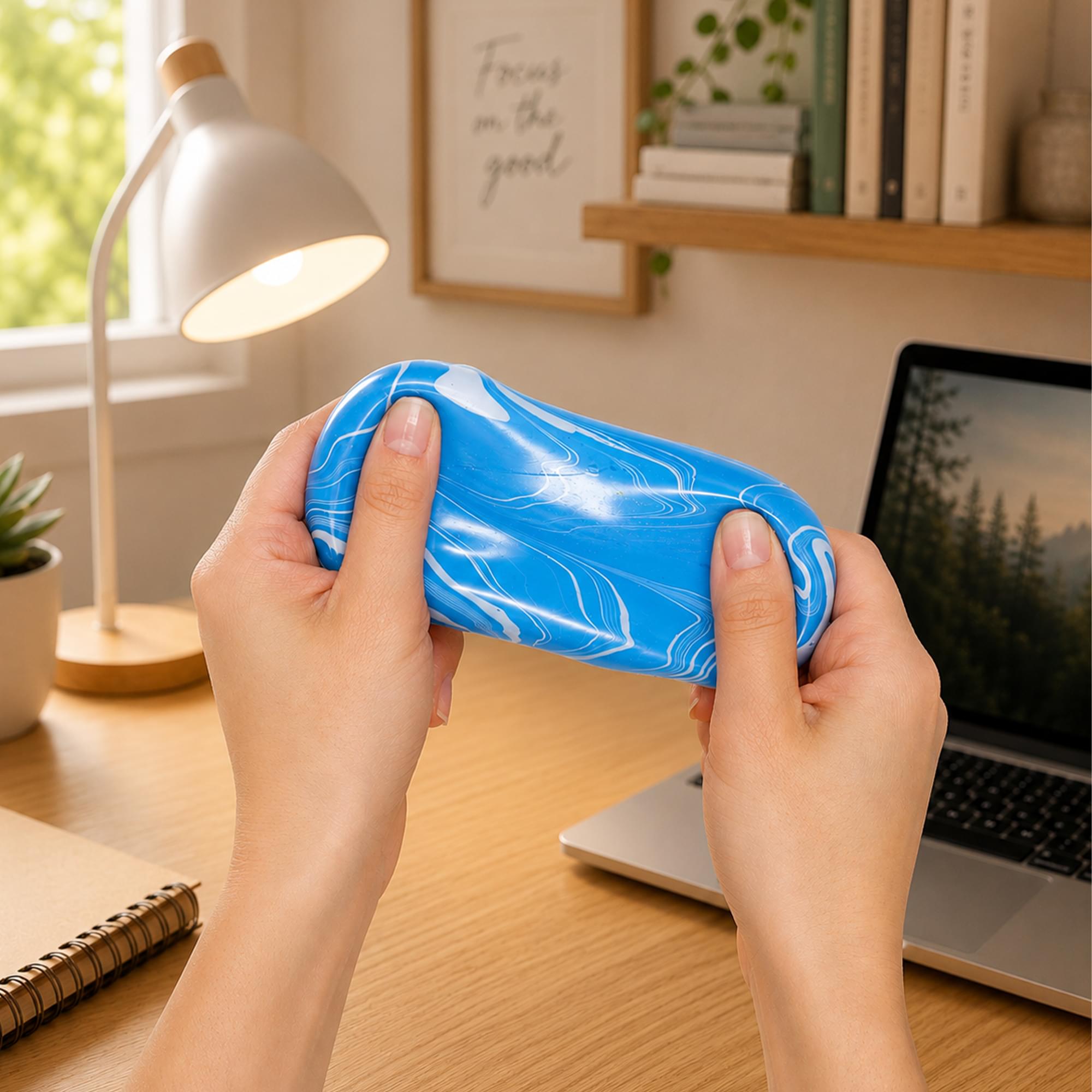 Marble Swirl Squishy Cube 2.5-Inch Stress Reliever | Blue & White