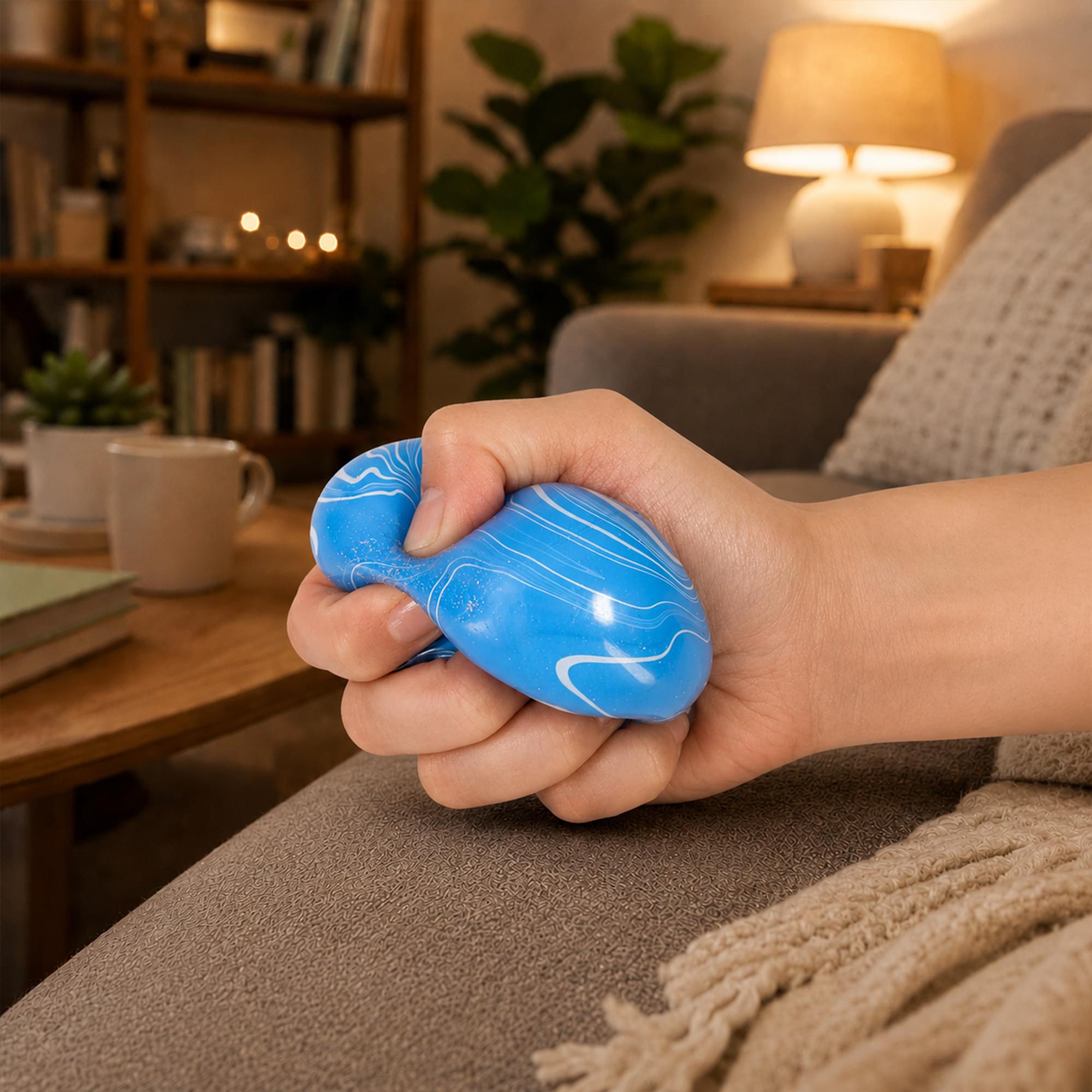 Marble Swirl Squishy Cube 2.5-Inch Stress Reliever | Blue & White