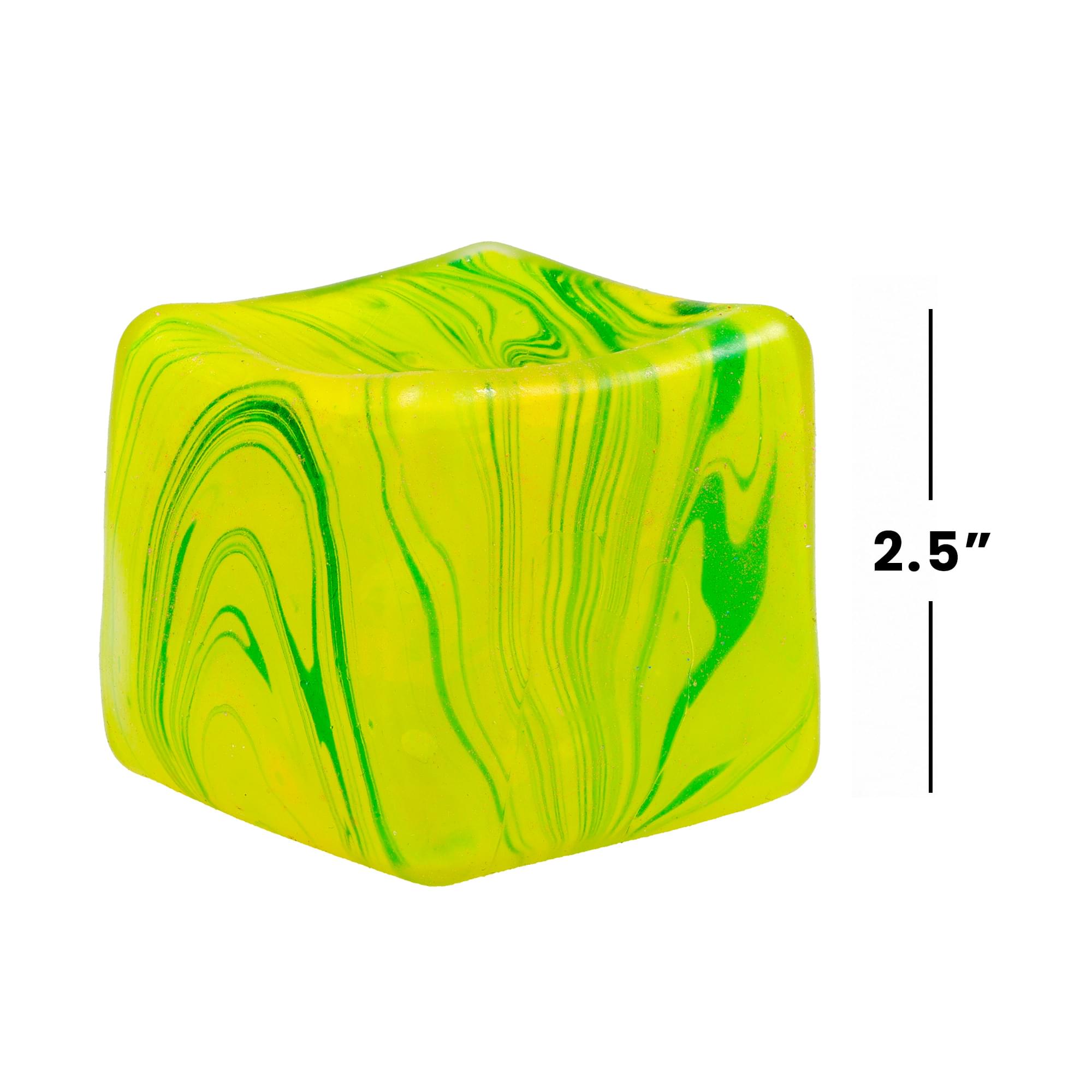 Marble Swirl Squishy Cube 2-Inch Stress Reliever | Green & Yellow