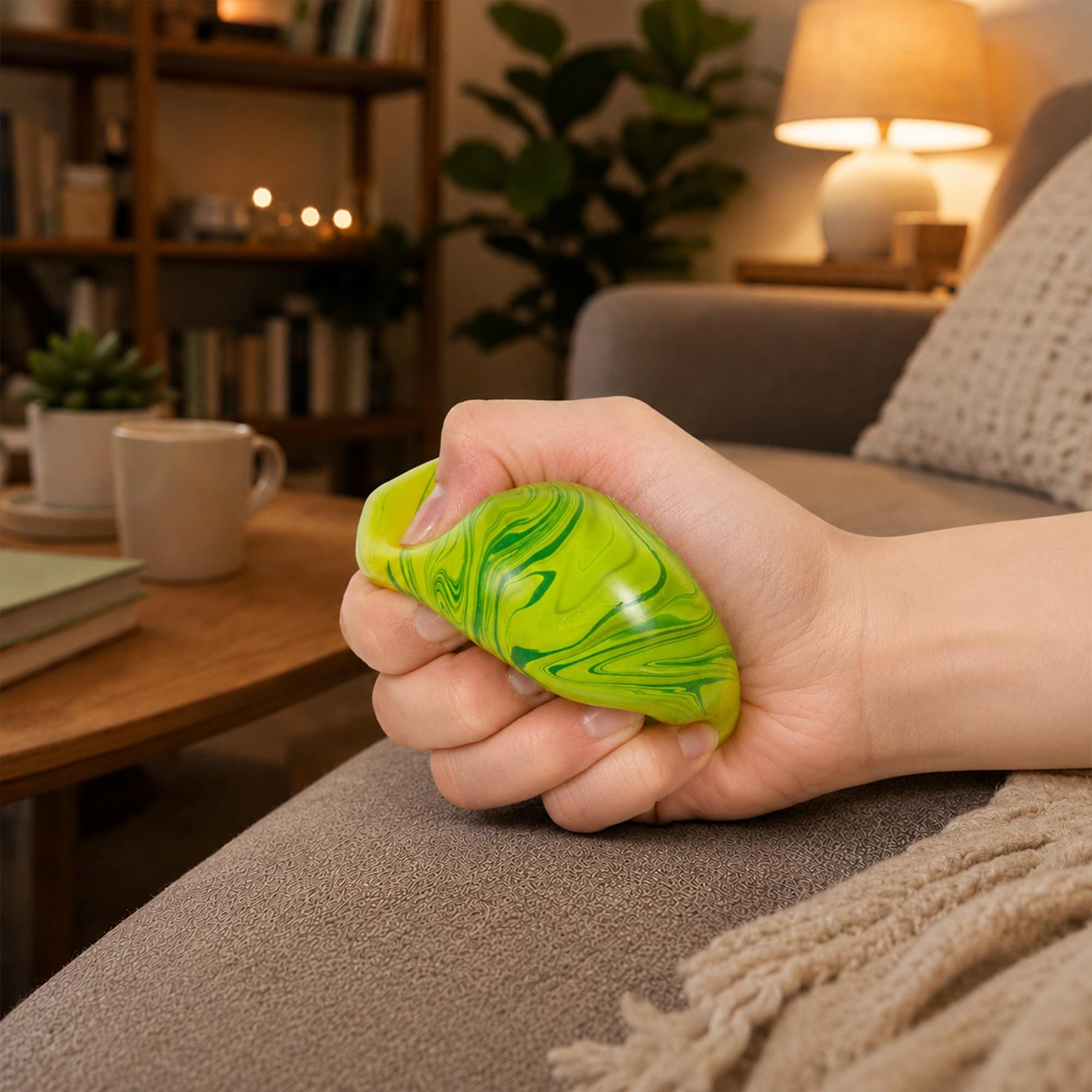 Marble Swirl Squishy Cube 2-Inch Stress Reliever | Green & Yellow