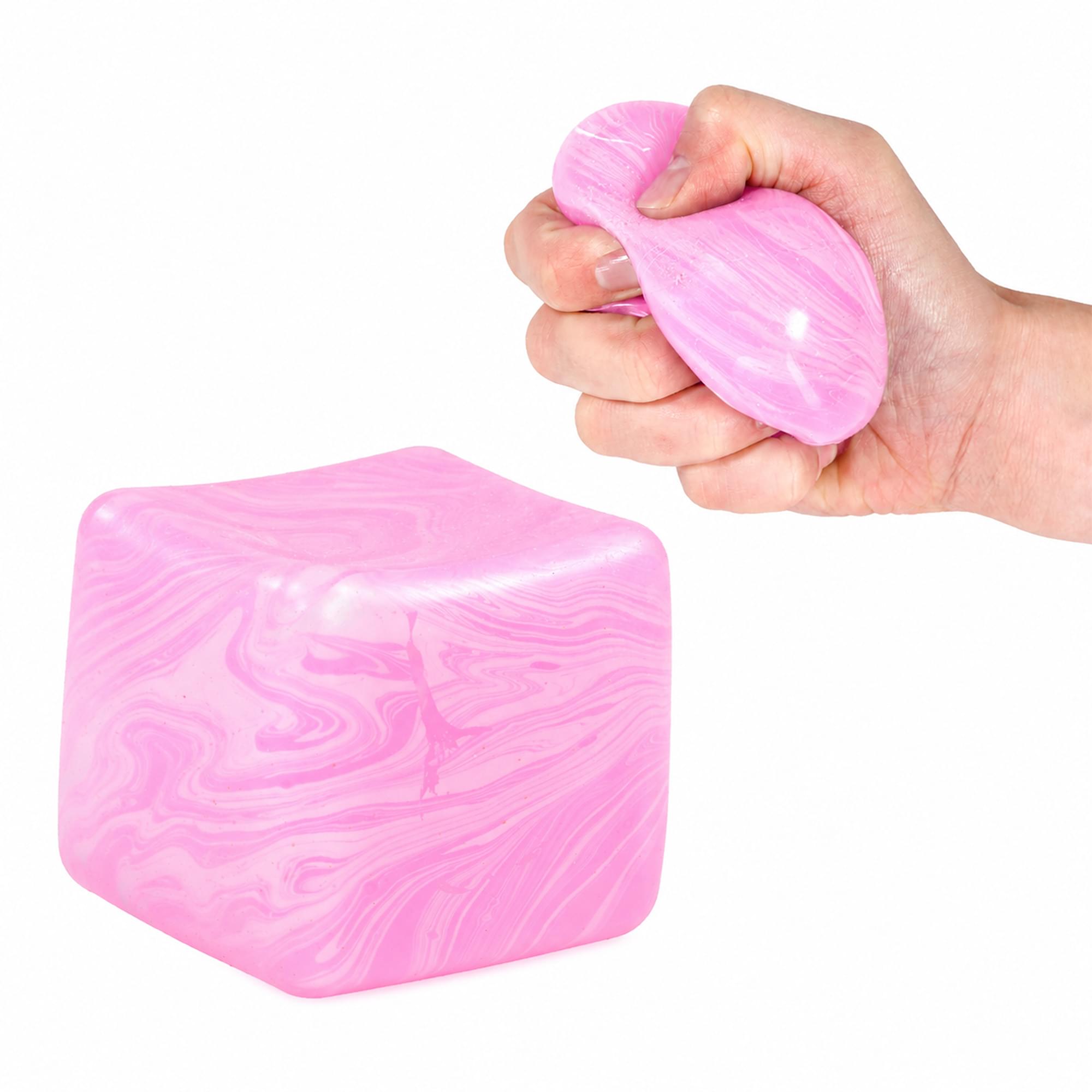 Marble Swirl Squishy Cube 2-Inch Stress Reliever | Pink & White