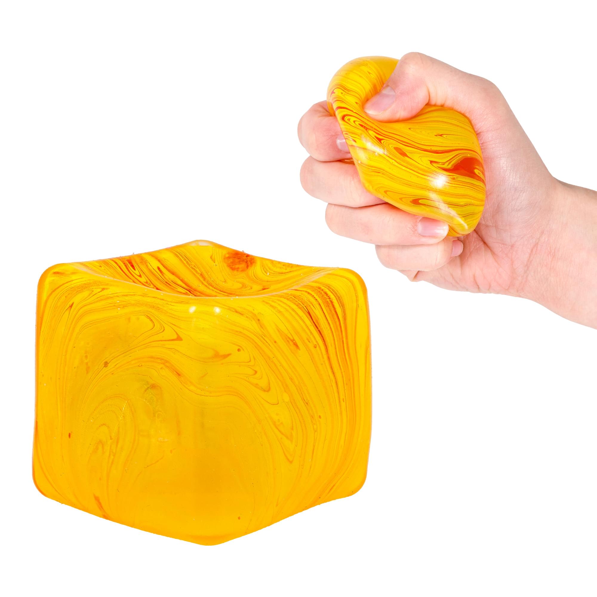 Marble Swirl Squishy Cube 2-Inch Stress Reliever | Yellow & Orange