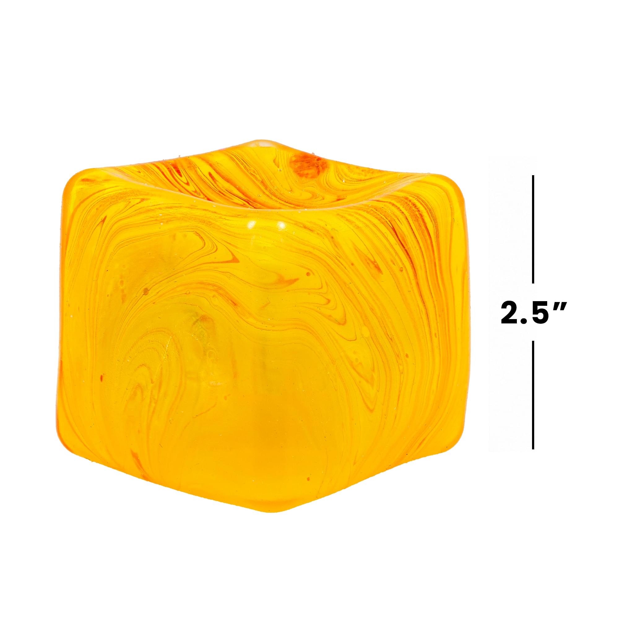 Marble Swirl Squishy Cube 2-Inch Stress Reliever | Yellow & Orange